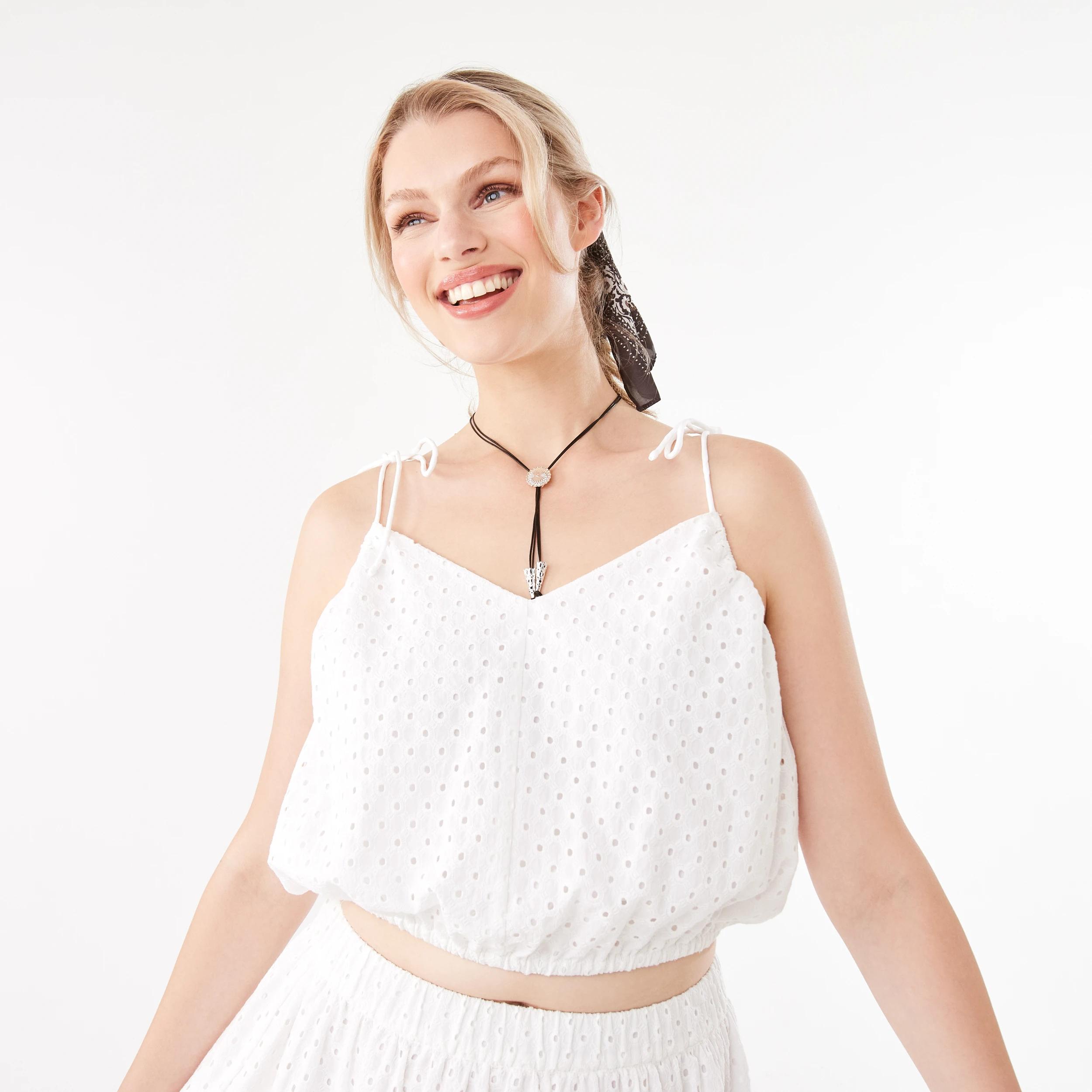 1 Sleeveless Broderie Shoulder Tie Top White, 1 of 8