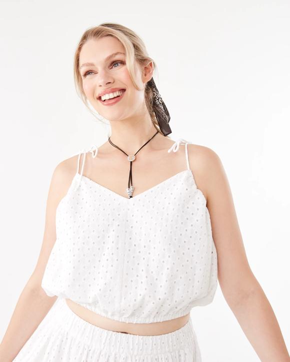 Sleeveless Broderie Shoulder Tie Top