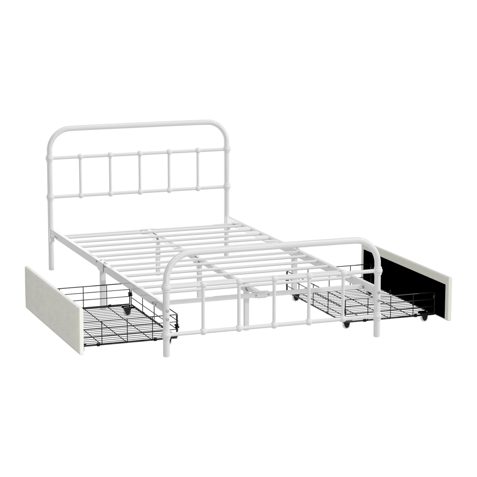 5 Oikiture Metal Bed Frame King Single Size Bed Base with 2 Drawers - White, 5 of 9