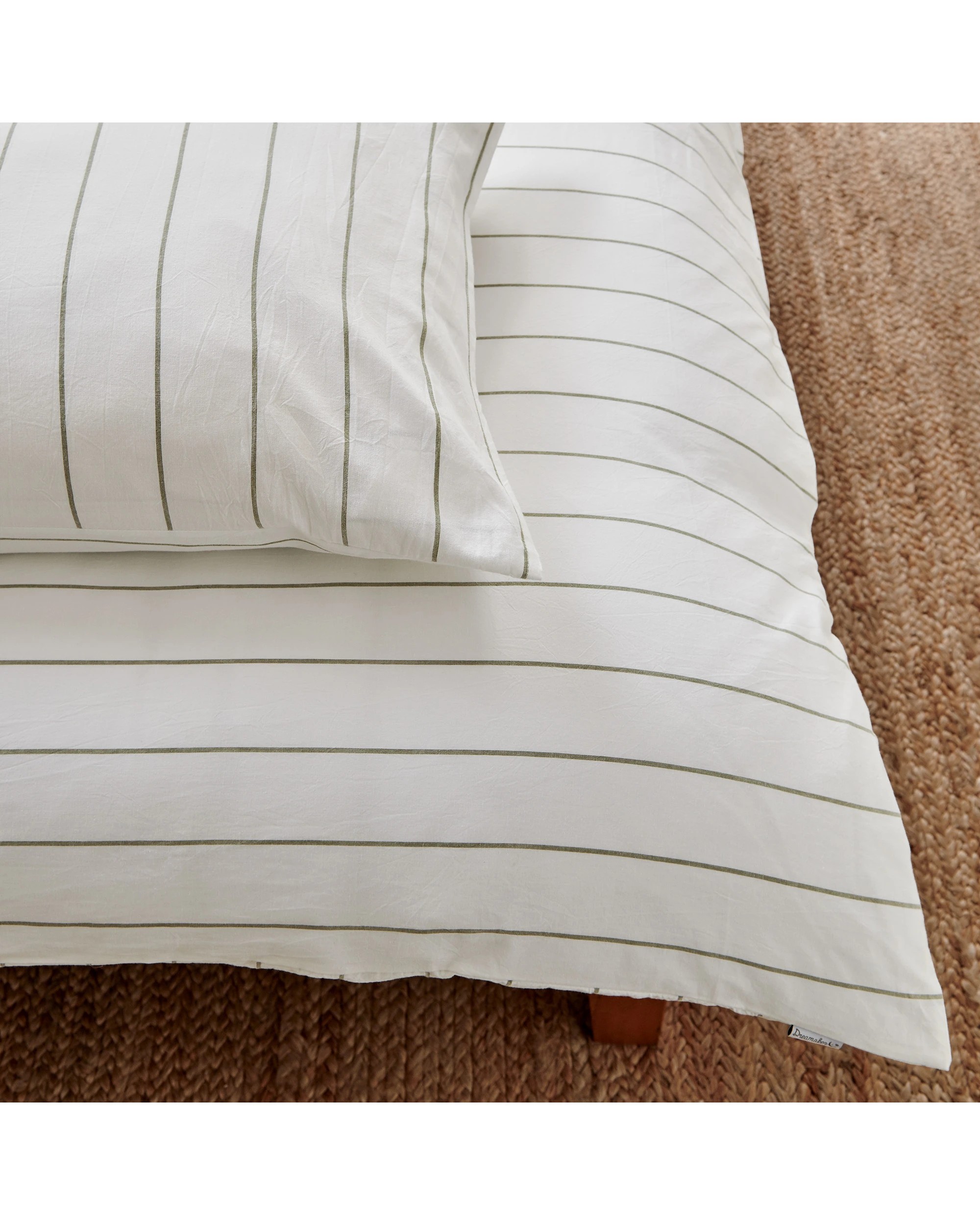 4 Dreamaker Rumi Stripe Washed Cotton Reversible Quilt Cover Set - Queen Bed - White with Olive, 4 of 6