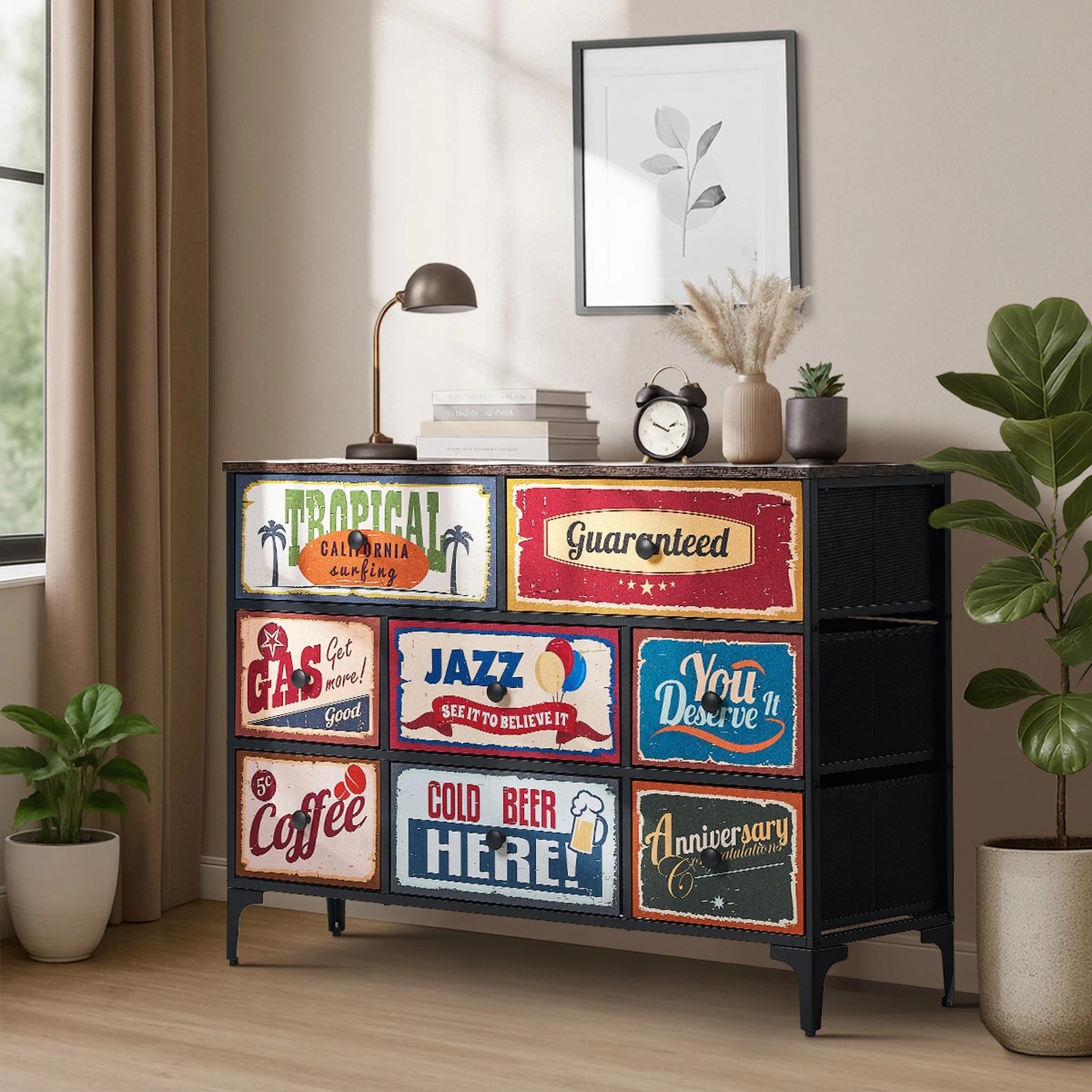 3 Oikiture 8 Chest of Drawers Fabric Storage Cabinet Retro Dresser Vintage Lowboy - Multi, 3 of 6