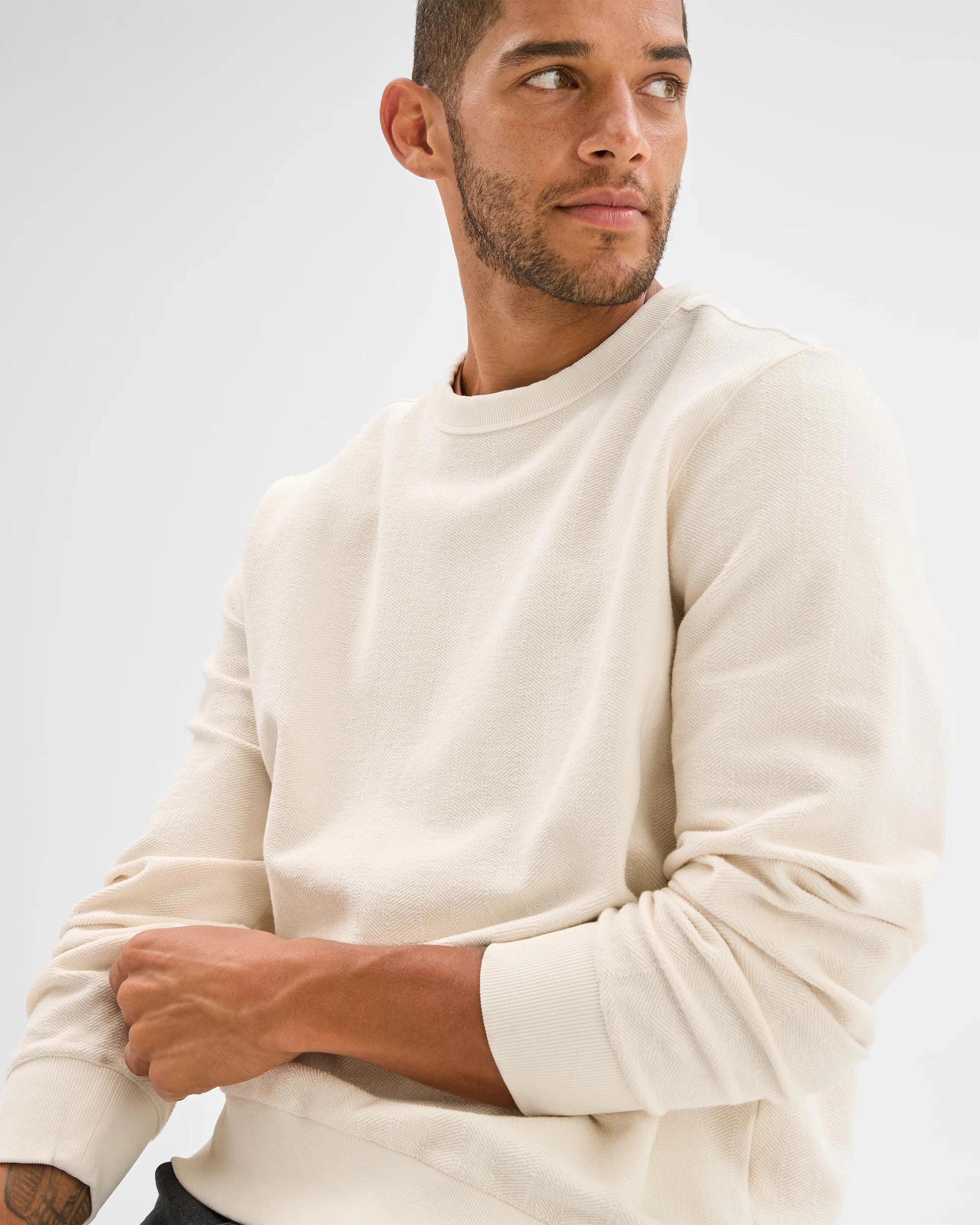 7 Target Man Australian Cotton Herringbone Long Sleeve Crew Neck Fleece Top ECRU, 7 of 7