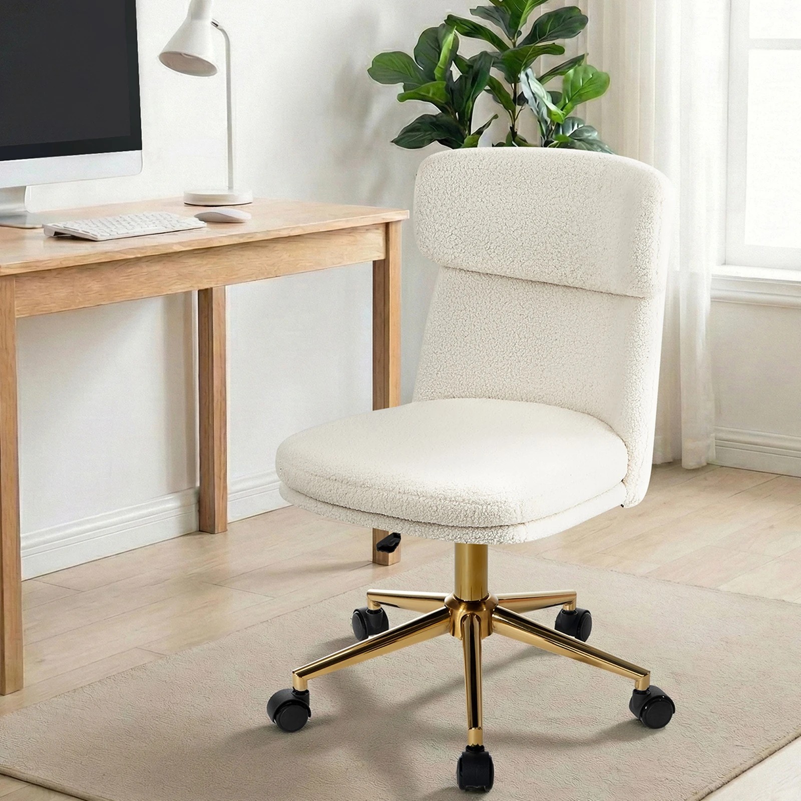 4 Oikiture Armless Office Chair Mid Back Computer Desk Chair Wheels Fabric - White, 4 of 7