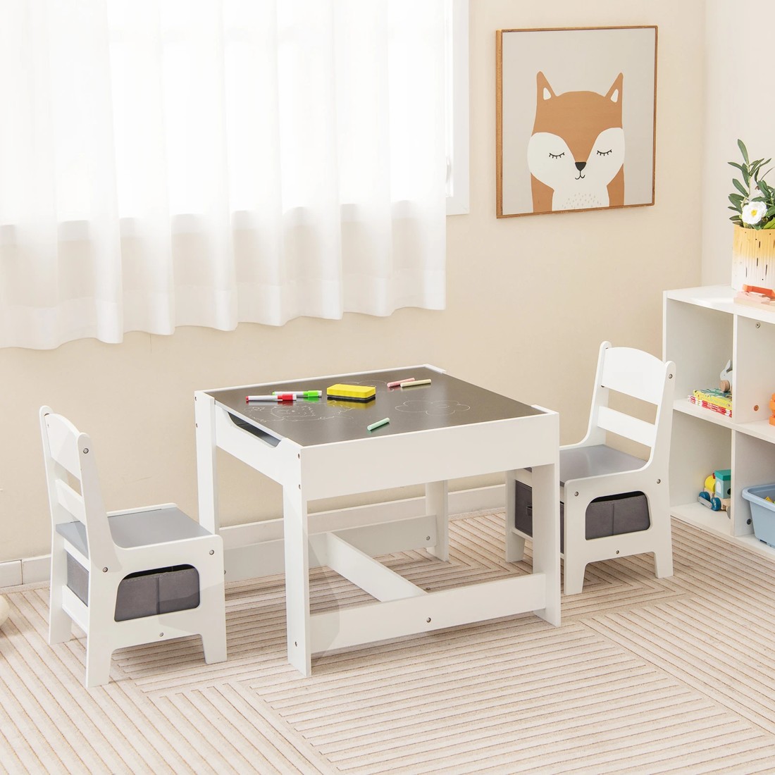 2 Costway 3PCS Kids Table & Chairs Set w/Storage Box, 2 of 6