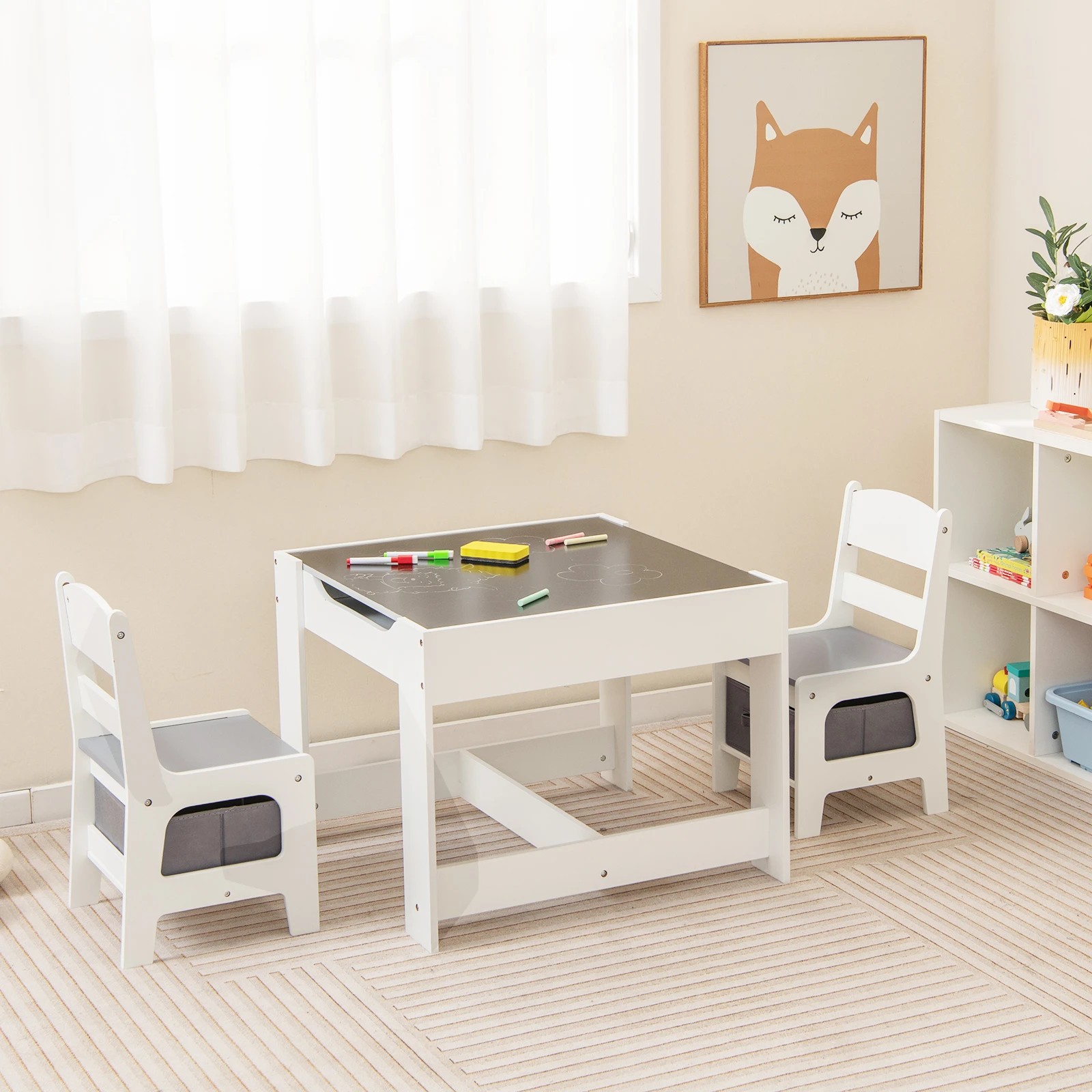 2 Costway 3PCS Kids Table & Chairs Set w/Storage Box - Grey, 2 of 6