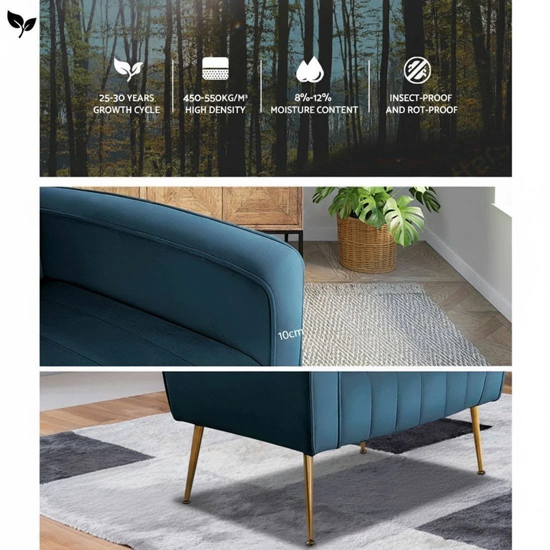 7 Artiss Armchair Navy Velvet Kate - Blue, 7 of 8