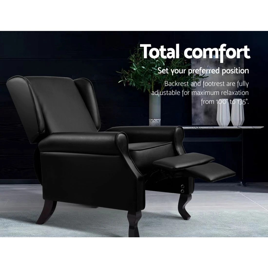 4 Artiss Recliner Armchair Faux Leather Domini - Black, 4 of 6