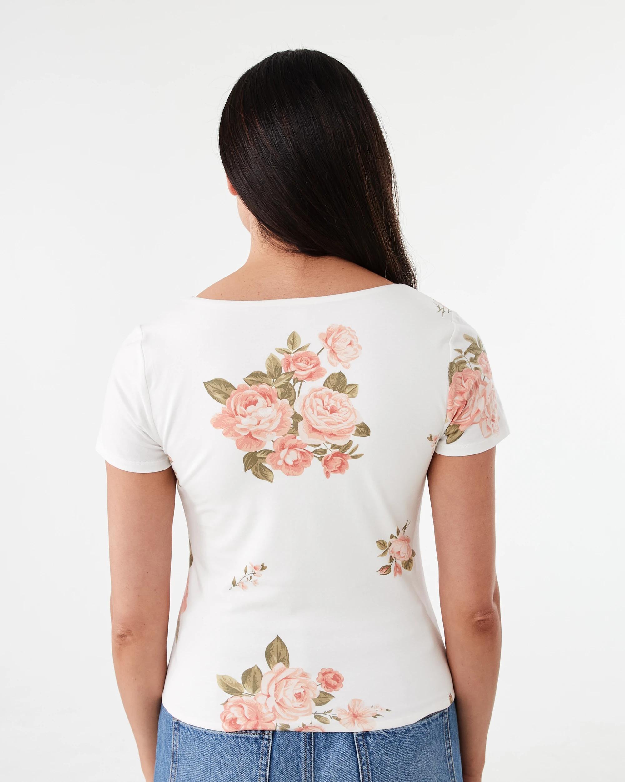 3 Short Sleeve Square Neck T-shirt Roses, 3 of 5
