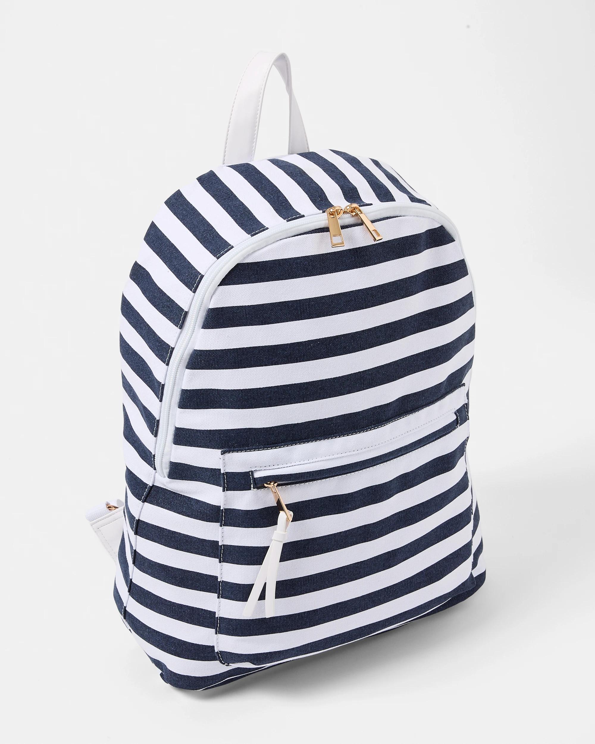 1 Canvas Backpack Navy Strp, 1 of 5
