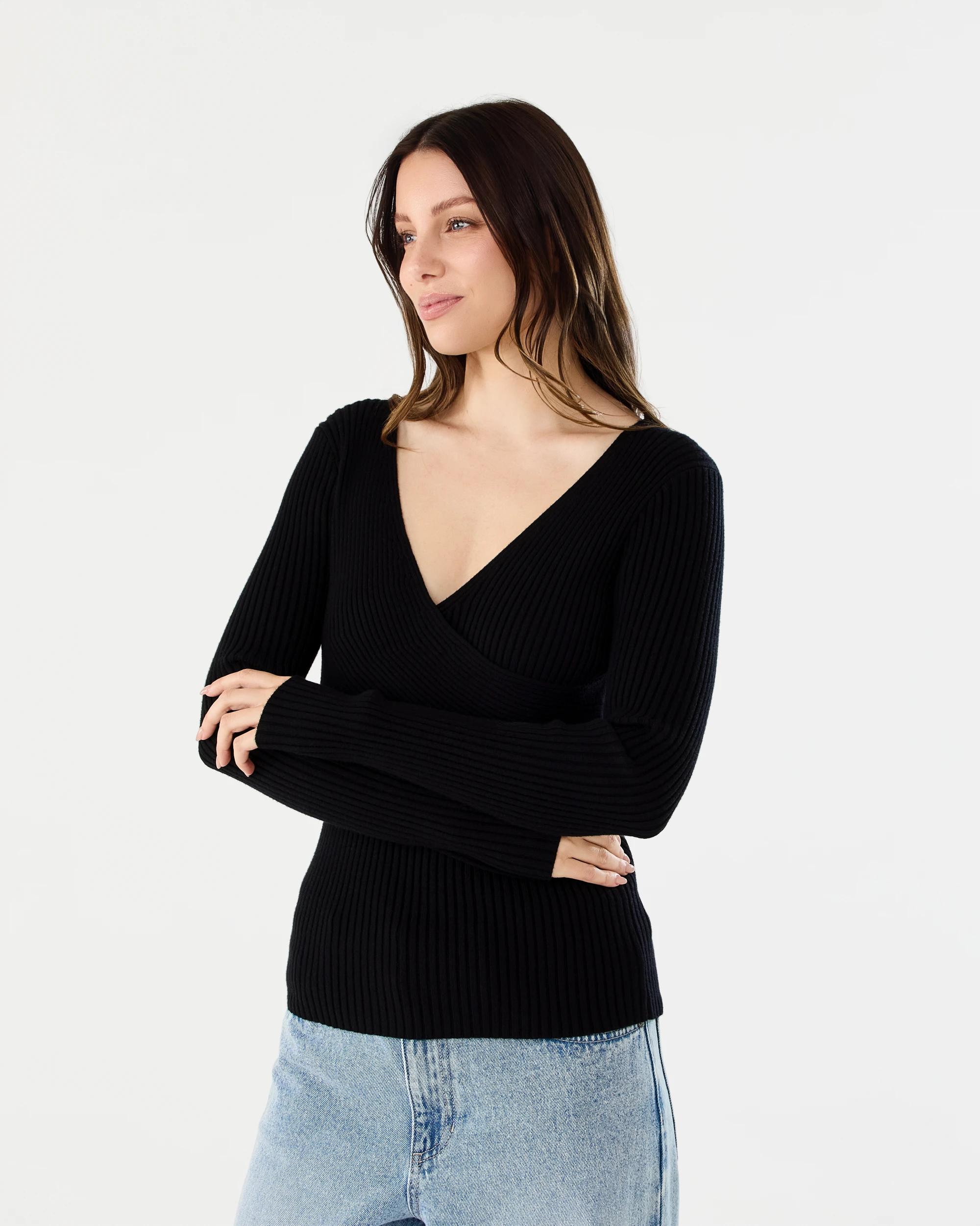 2 Long Sleeve Wrap Top Black, 2 of 6