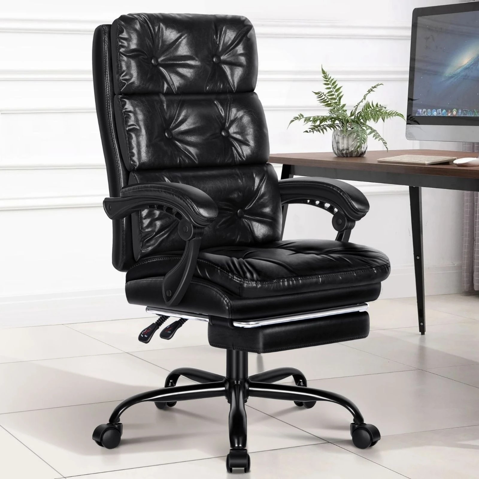 2 Alfordson Office Chair Executive Computer PU Leather Seat Work Recliner Gaming - Black, 2 of 10