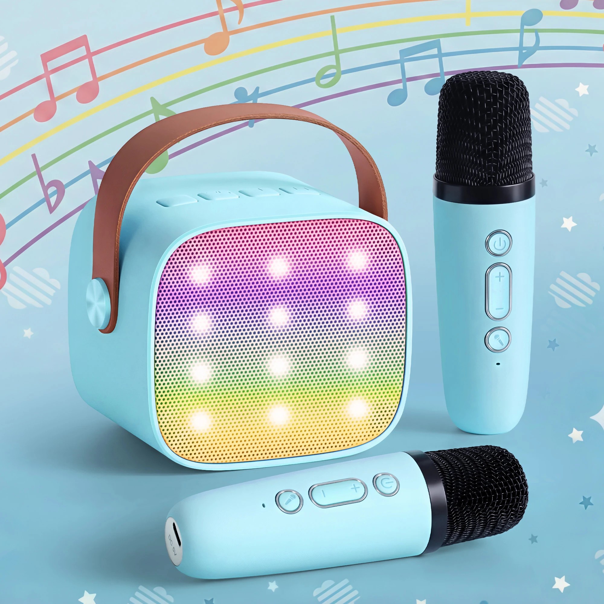 4 Alpha Mini Portable Karaoke Machine for Adults Kids with 2 Wireless Microphones - Blue, 4 of 4
