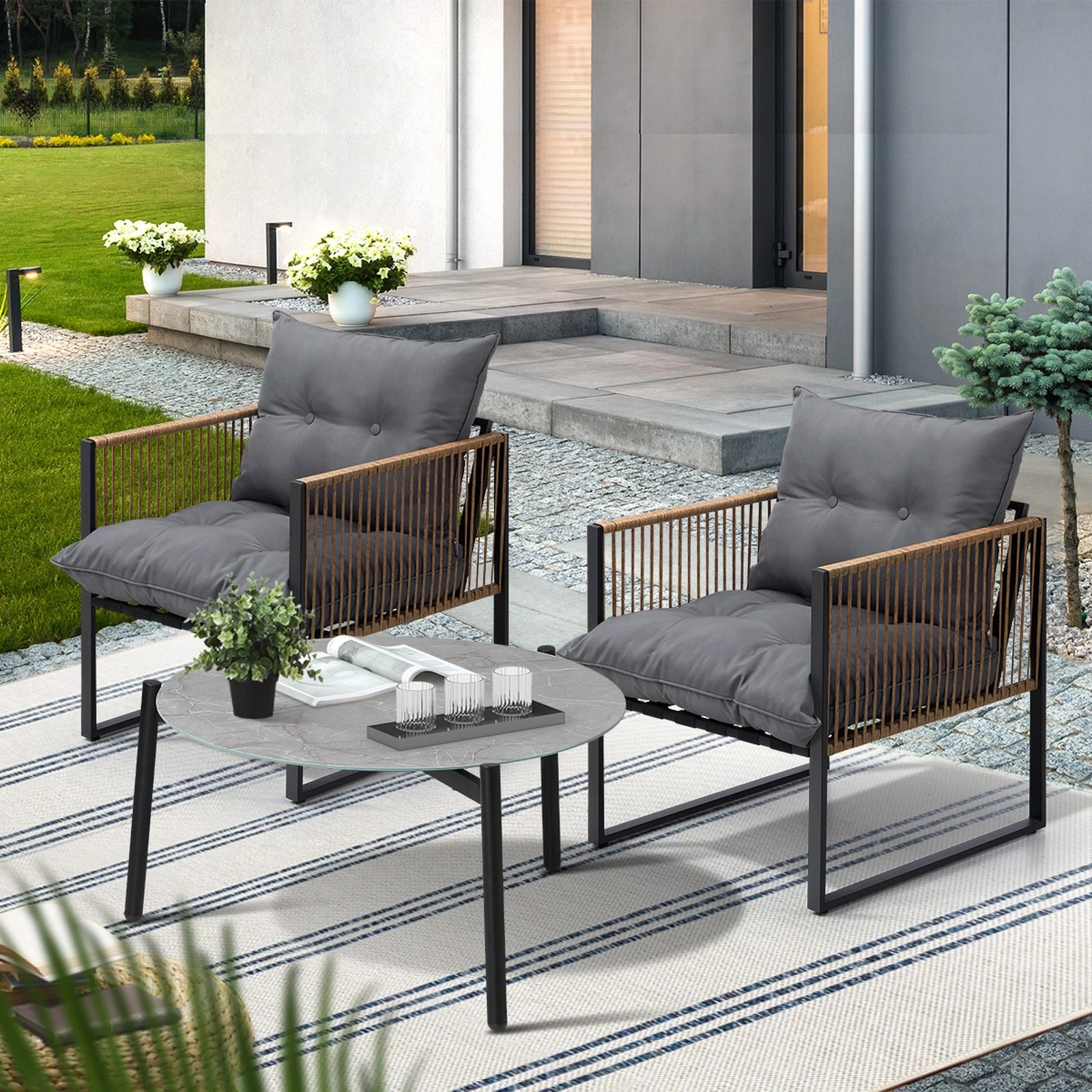 9 Livsip Outdoor Patio Set Garden Furniture 70cm Coffee Table Rattan Chairs 3pcs
 - Multi, 9 of 10