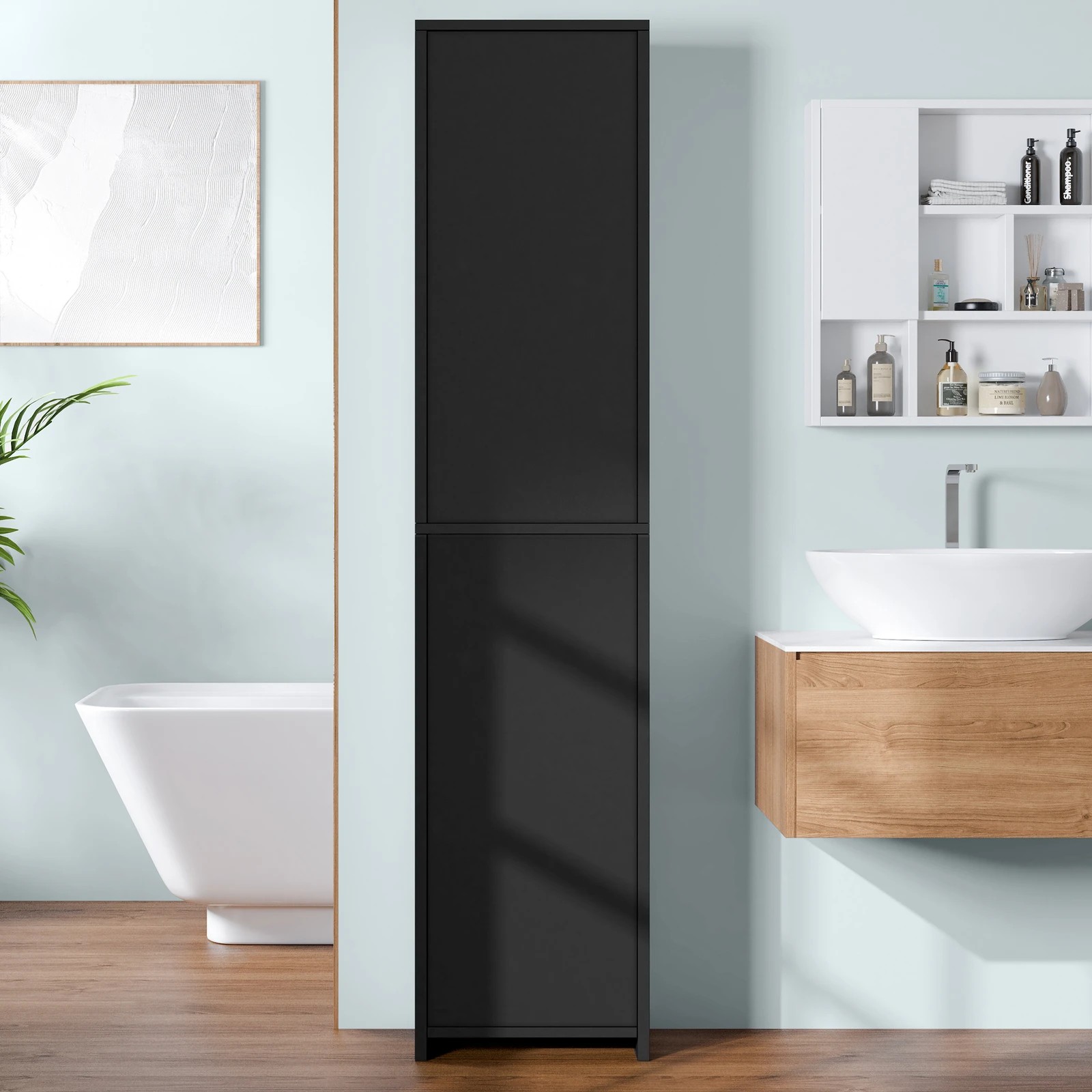 3 Alfordson Tall Cabinet Bathroom Storage Slim Cupboard - Black, 3 of 10