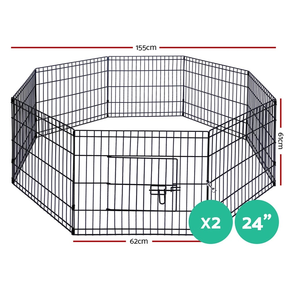 2 i.Pet 2x24" 8 Panel Dog Playpen Pet Fence Exercise Cage Enclosure Play Pen - Black, 2 of 7