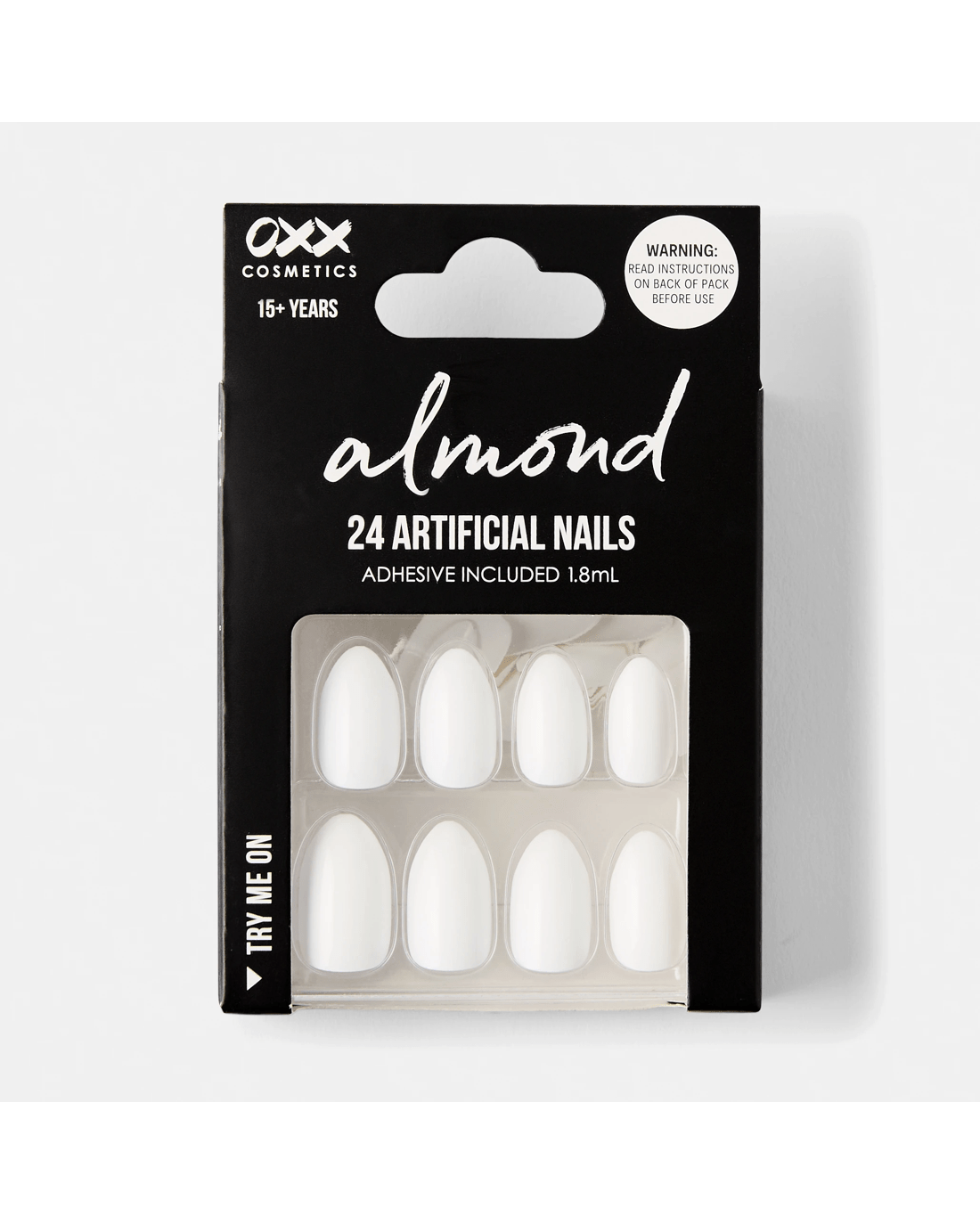 1 OXX Cosmetics 24 Pack Artificial Nails with Adhesive - Almond Shape, White Shiny, 1 of 4