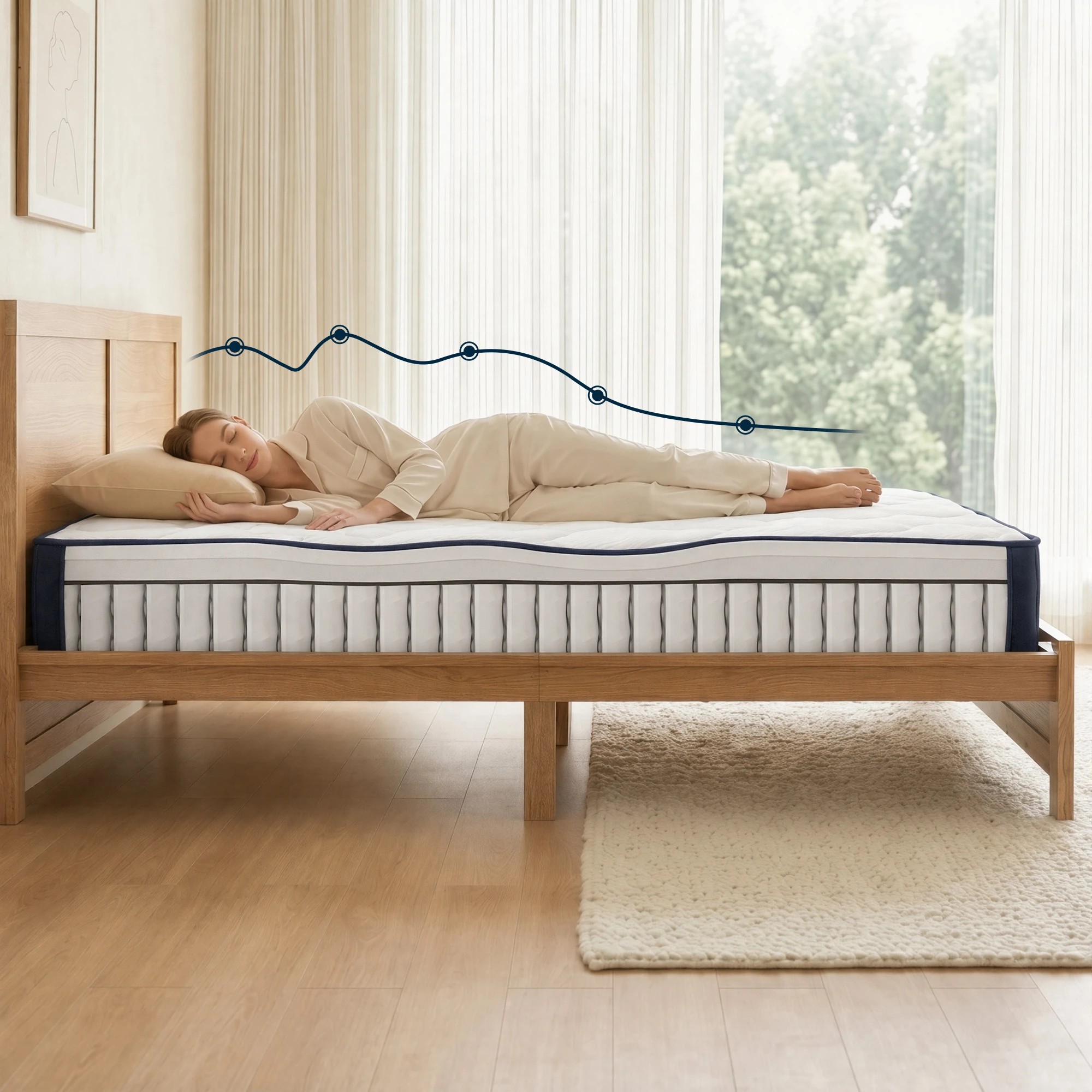 8 RoomSense 26cm Firm Mattress Bundle with Oatmeal Wooden Bed Frame - Queen Bed - Brown, 8 of 9