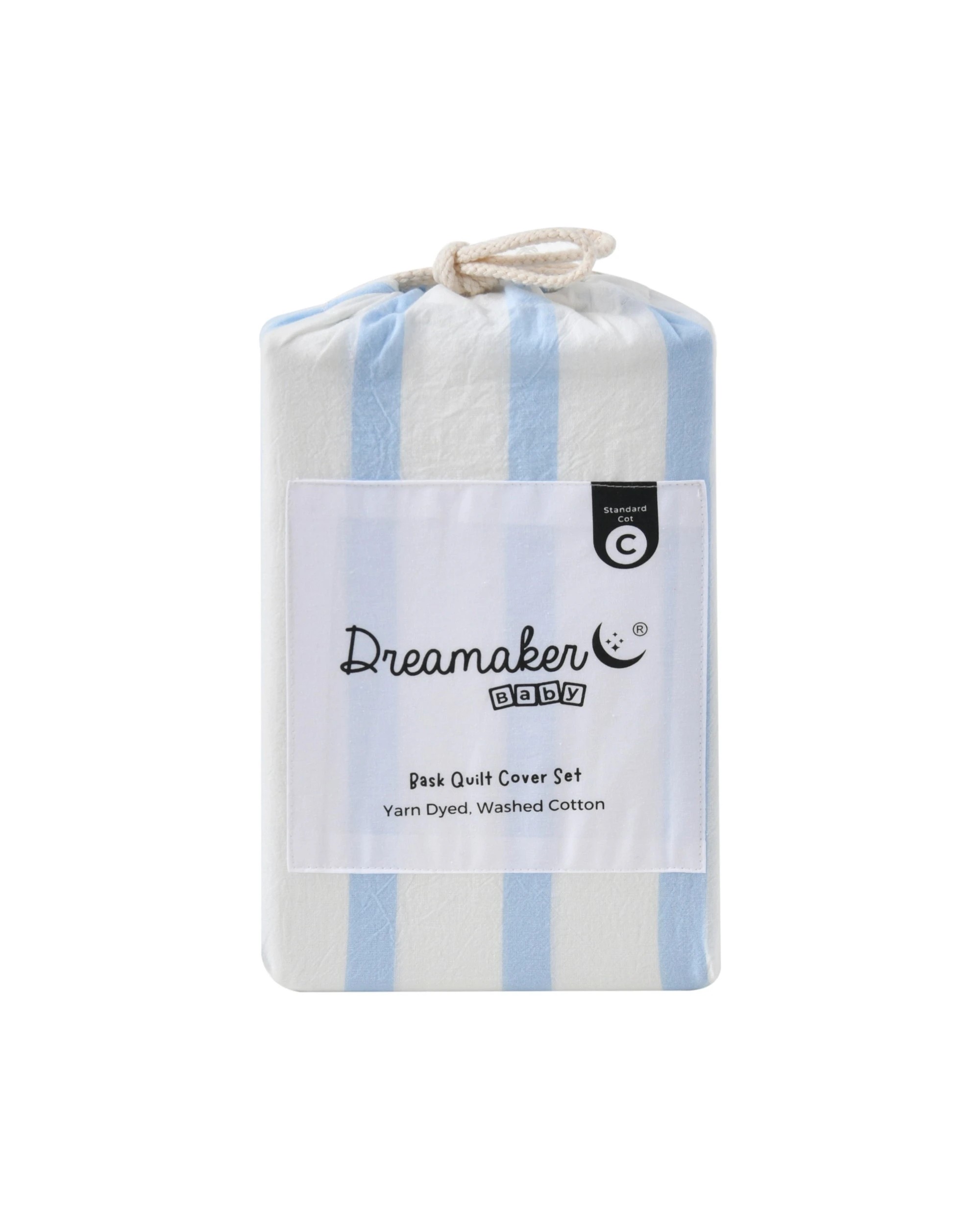 7 Dreamaker Baby Bask Washed Cotton Yarn Dyed Stripe Quilt Cover Set - COT Size - Sky, 7 of 7