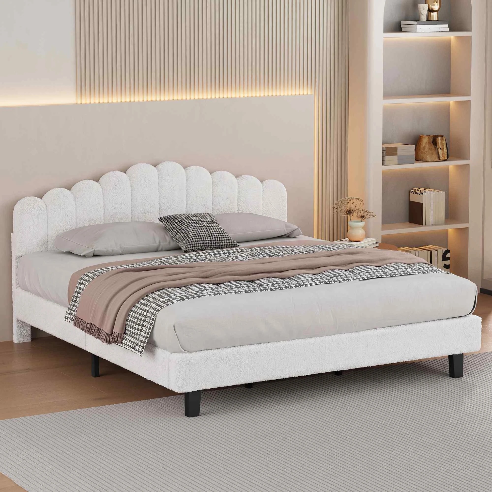 6 Alfordson Bed Frame King Size Boucle Mattress Base - White, 6 of 10