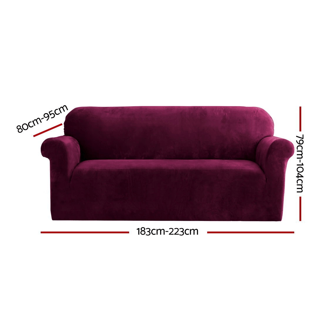 2 Artiss Sofa Cover Couch Covers 3 Seater Velvet Ruby - Red, 2 of 6