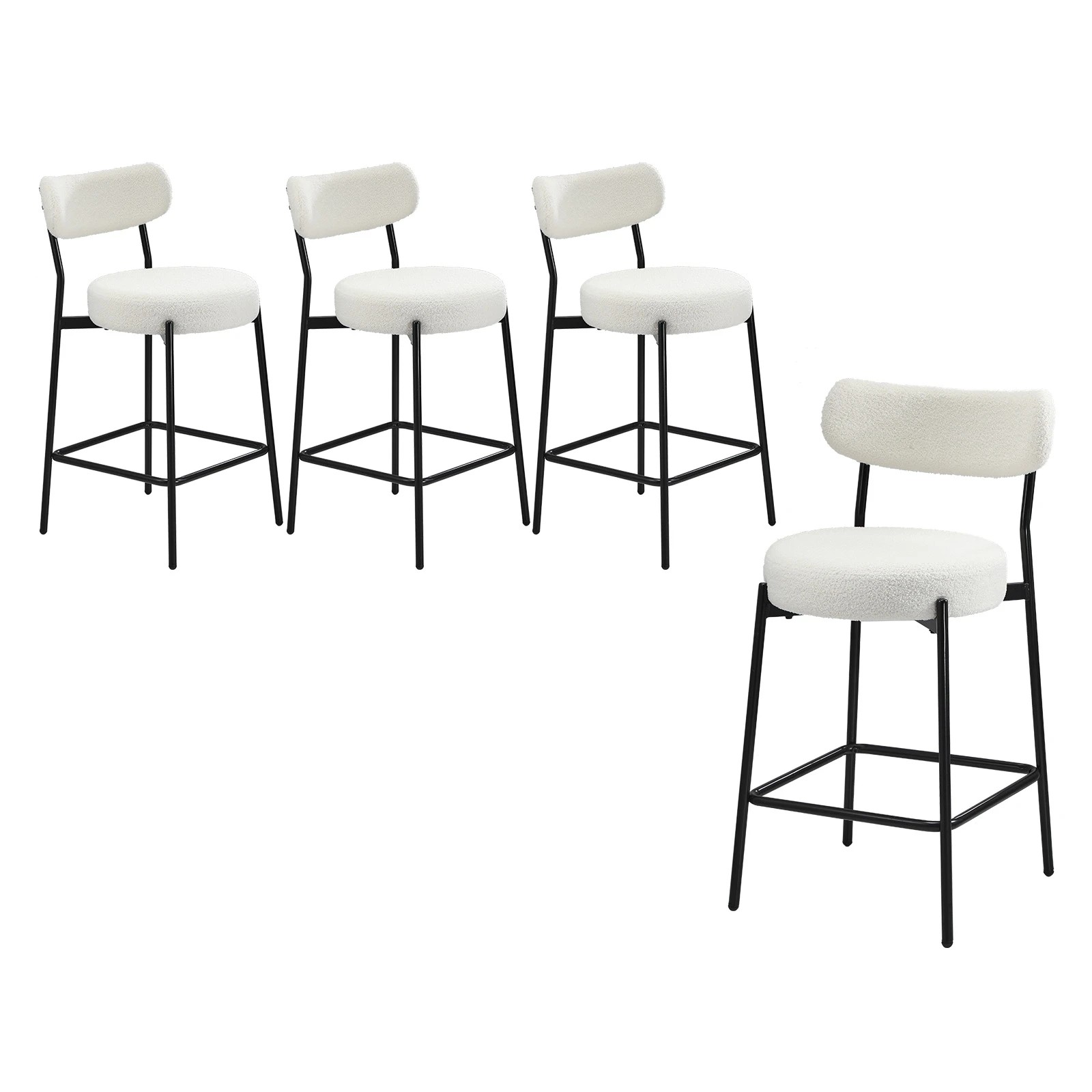 1 Oikiture 4x Bar Stools Kitchen Dining Chairs Counter Stool Boucle Fabric
 - White, 1 of 10