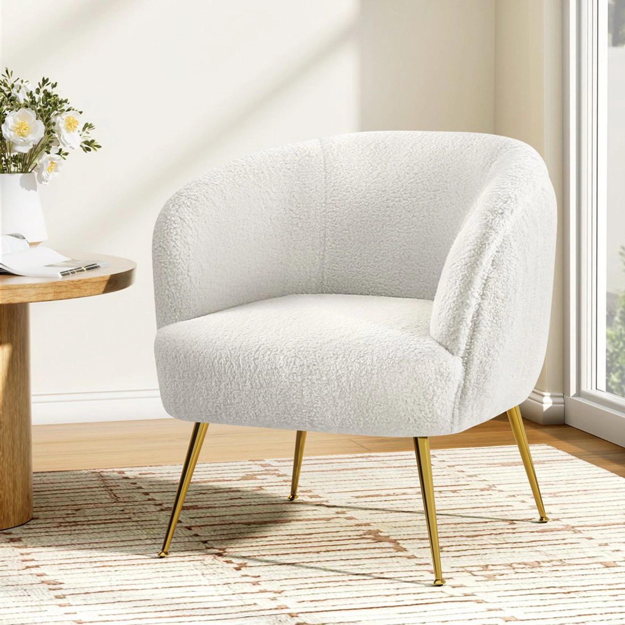7 Artiss Armchair Lounge Chair Accent Chairs Armchairs Sherpa Boucle Sofa - White - White, 7 of 7