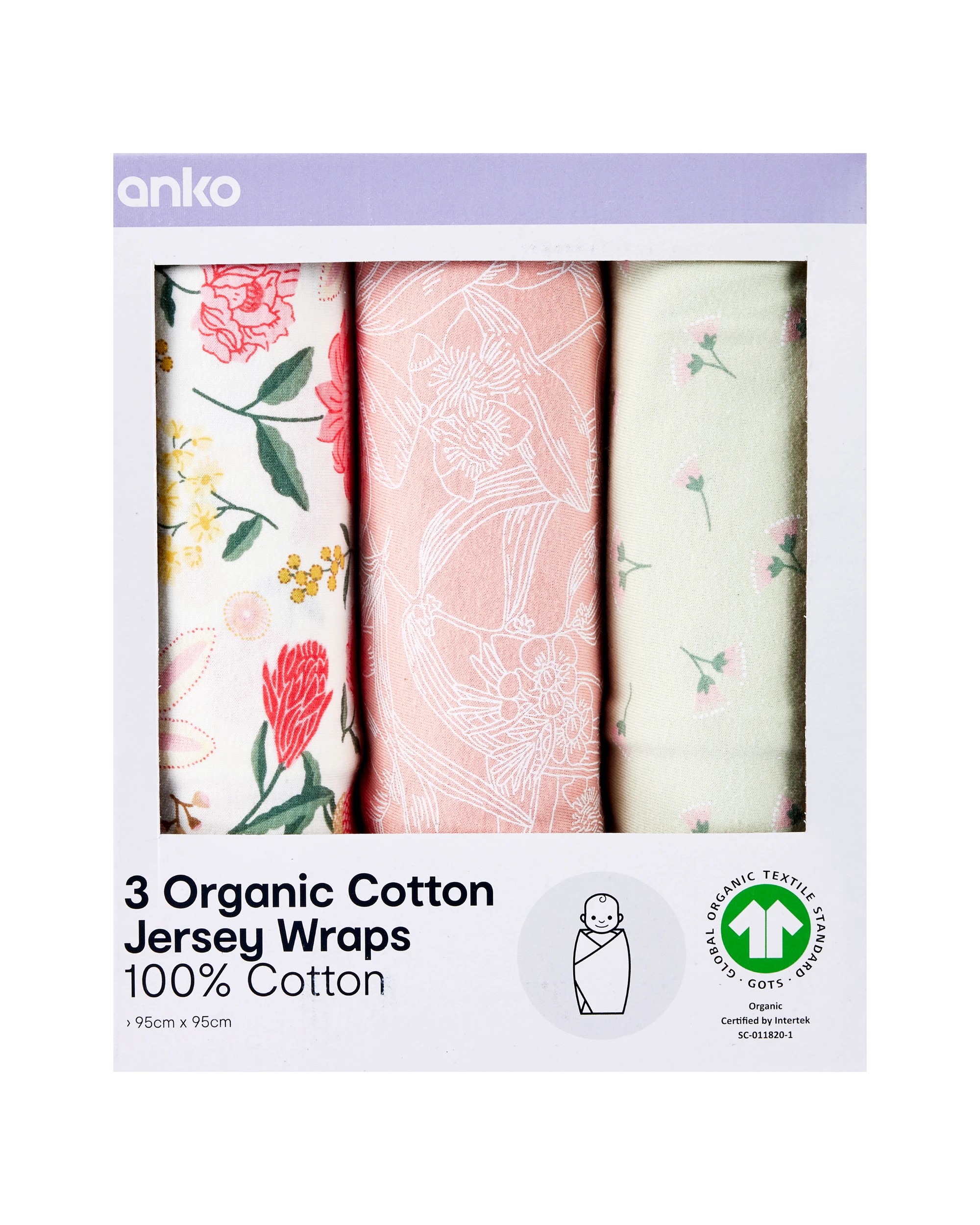 1 3 Pack Organic Cotton Jersey Wraps, 1 of 6