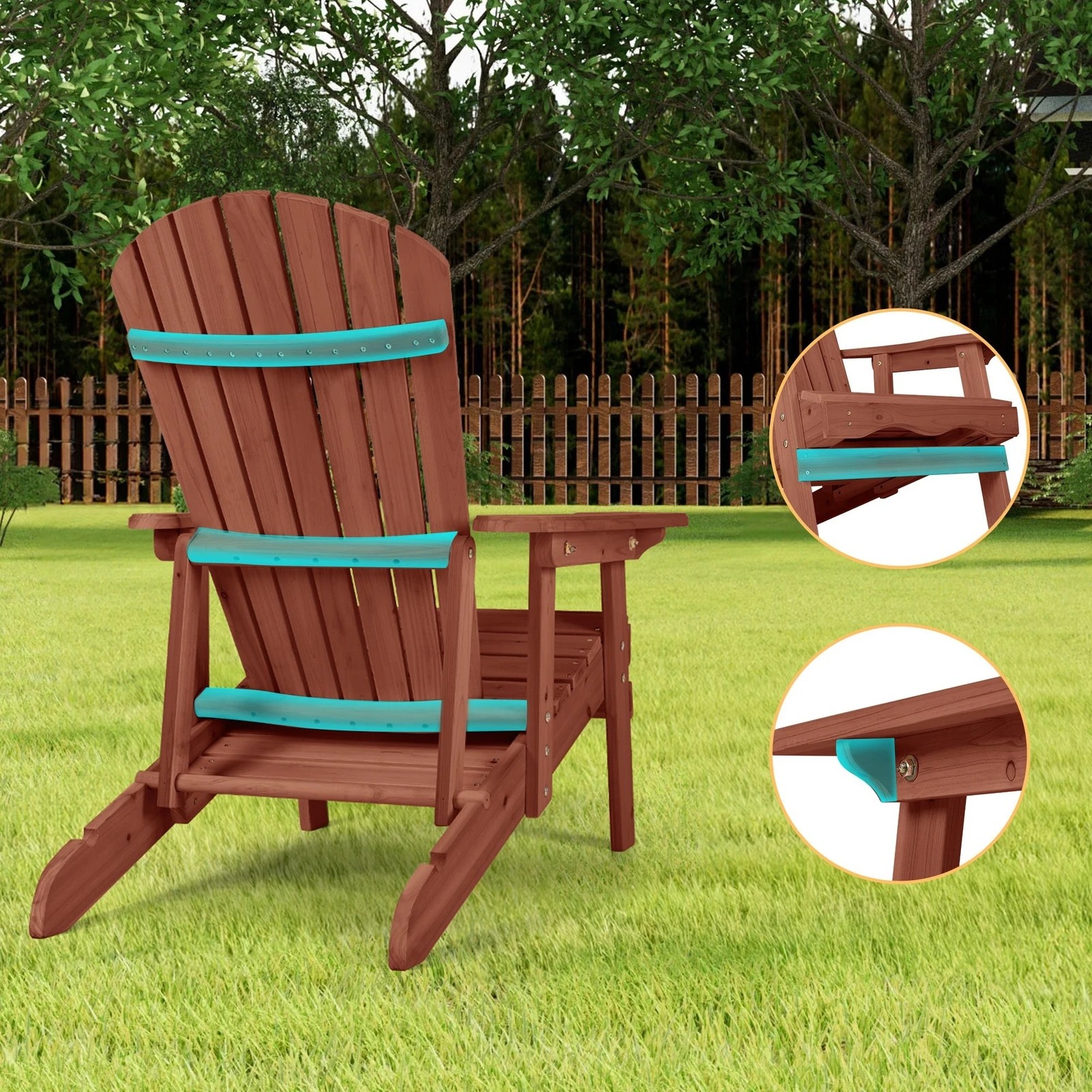 8 Alfordson Adirondack Chairs Table 3PCS Set Outdoor Furniture w/ Ottoman - Brown, 8 of 10