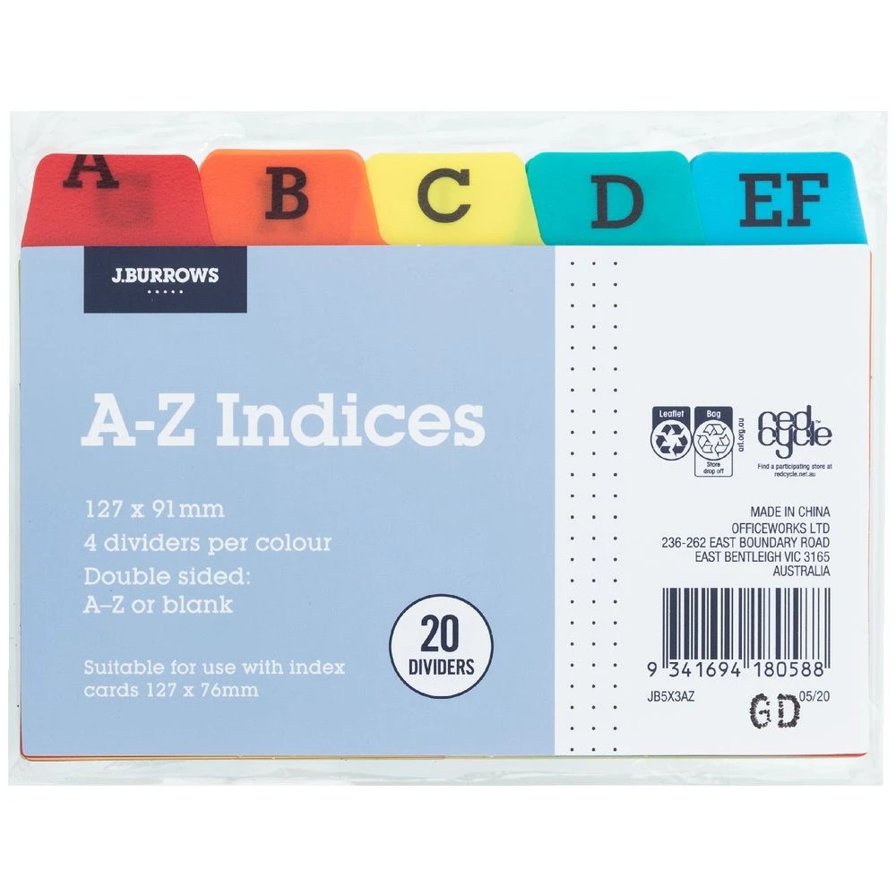 3 J.Burrows A-Z Index Card Dividers 127 x 76mm, 3 of 4