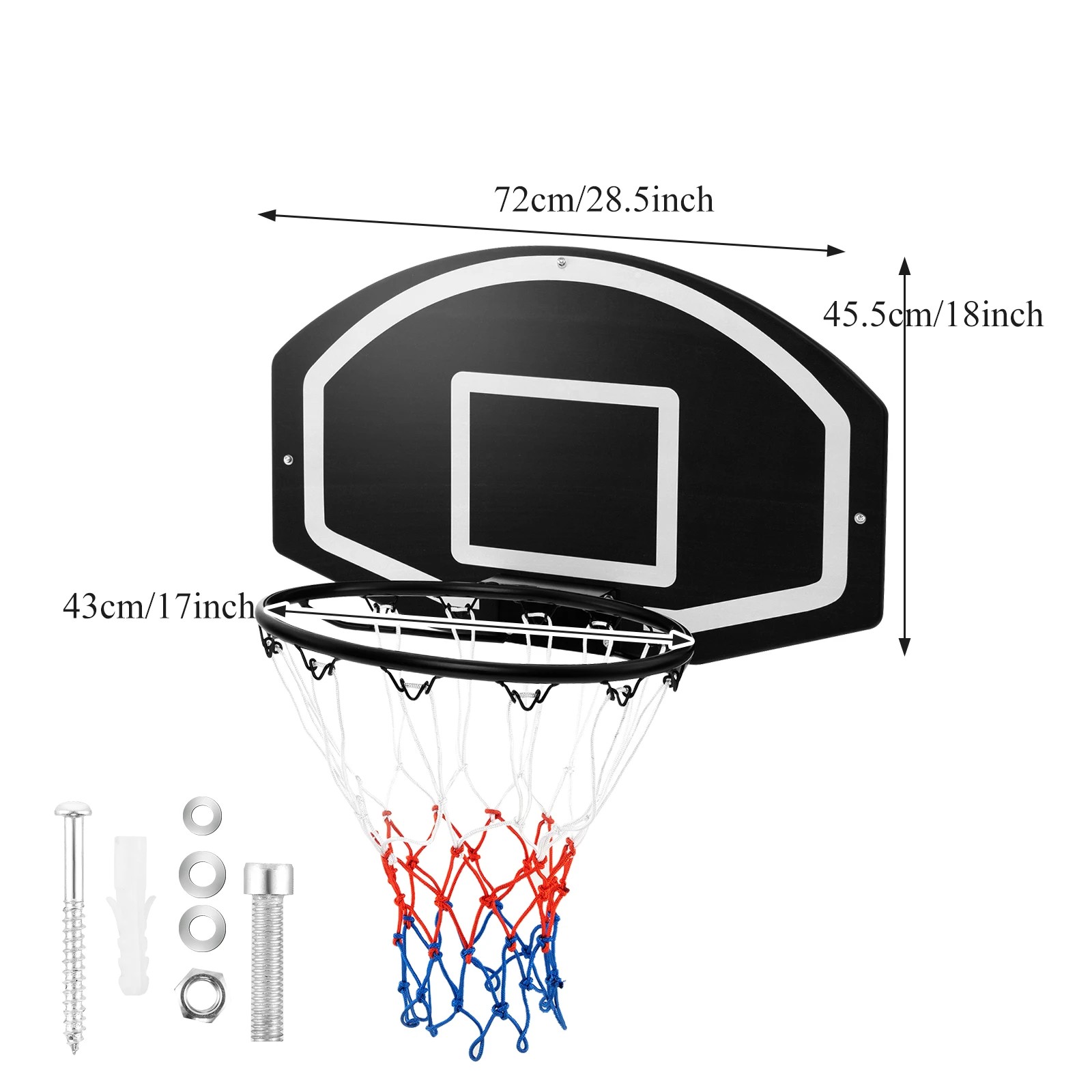 1 Costway 43cm Mini Basketball Hoop Backboard Door Mounted Basketball Ring System Nets Indoor w/Pump, 1 of 2