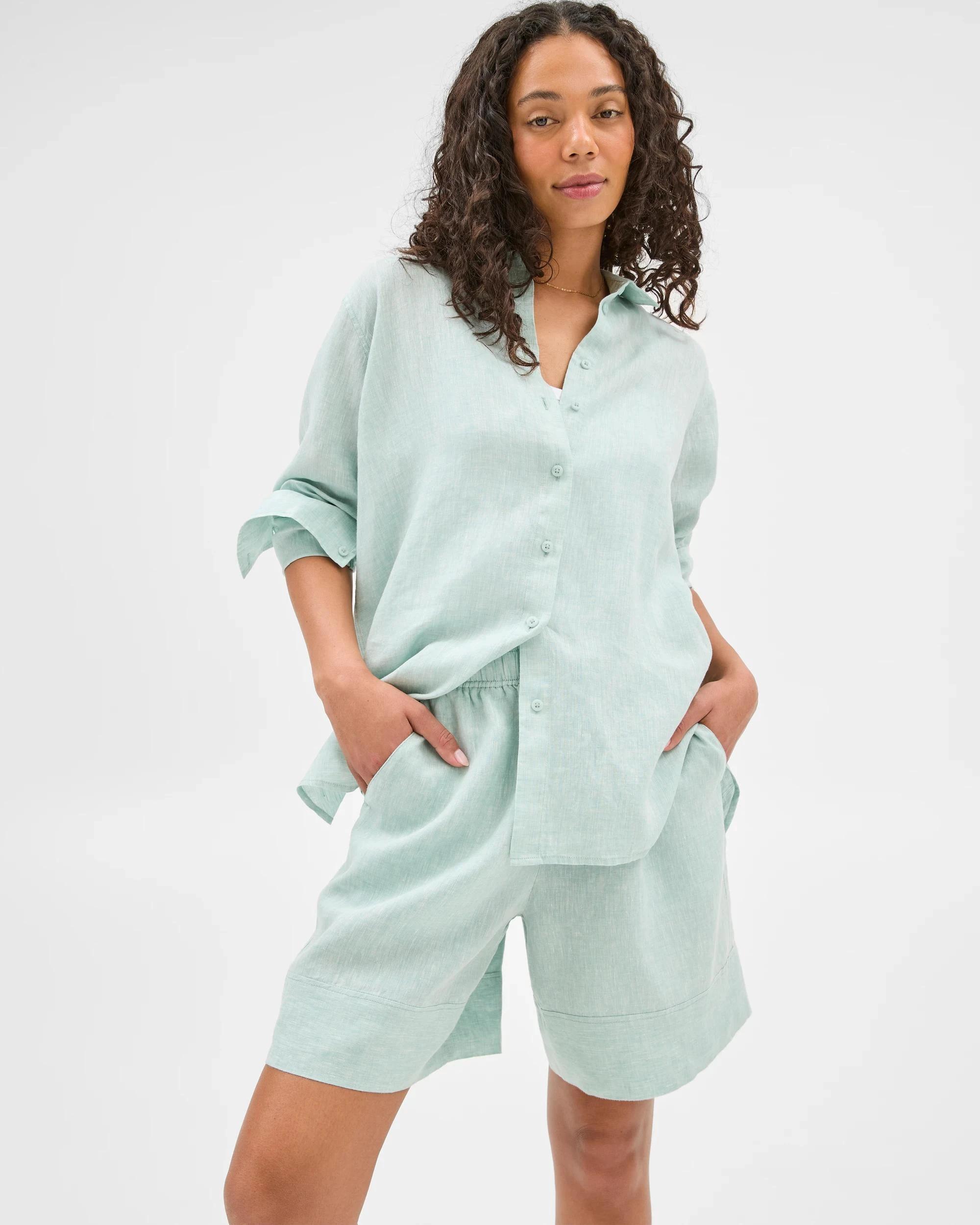 6 Target European Linen Long Sleeve Shirt AQUIFER X-DYE, 6 of 6