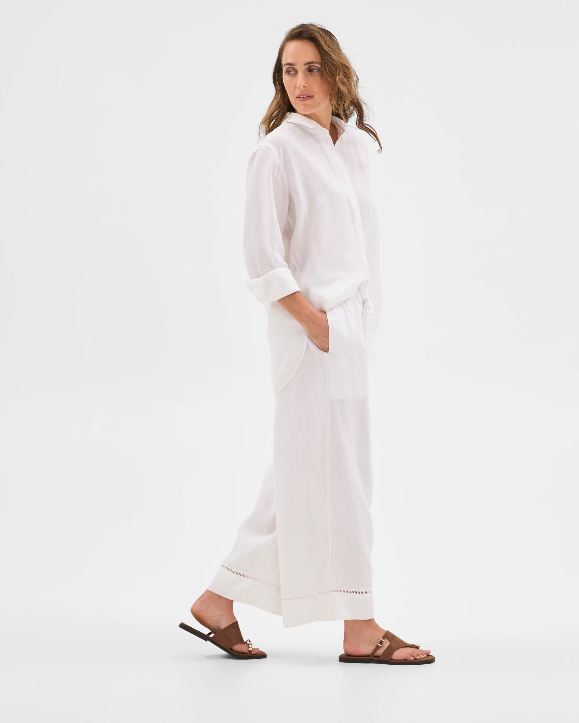 2 Target Woman Resort European Linen Trim Crop Pants WHITE, 2 of 6