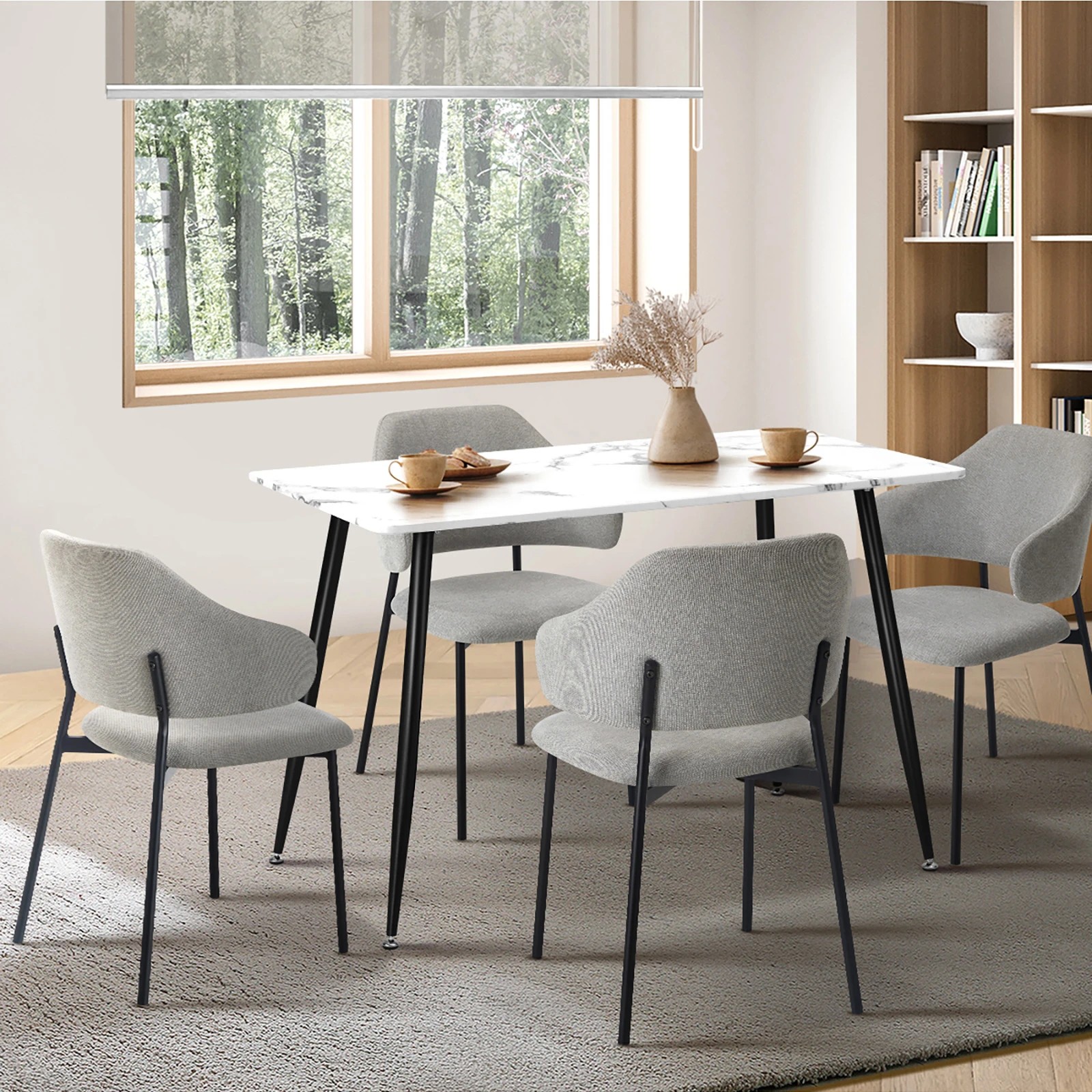 3 Oikiture 120cm Rectangle Dining Table With 4pcs Dining Chairs Fabric
 - Multi, 3 of 10