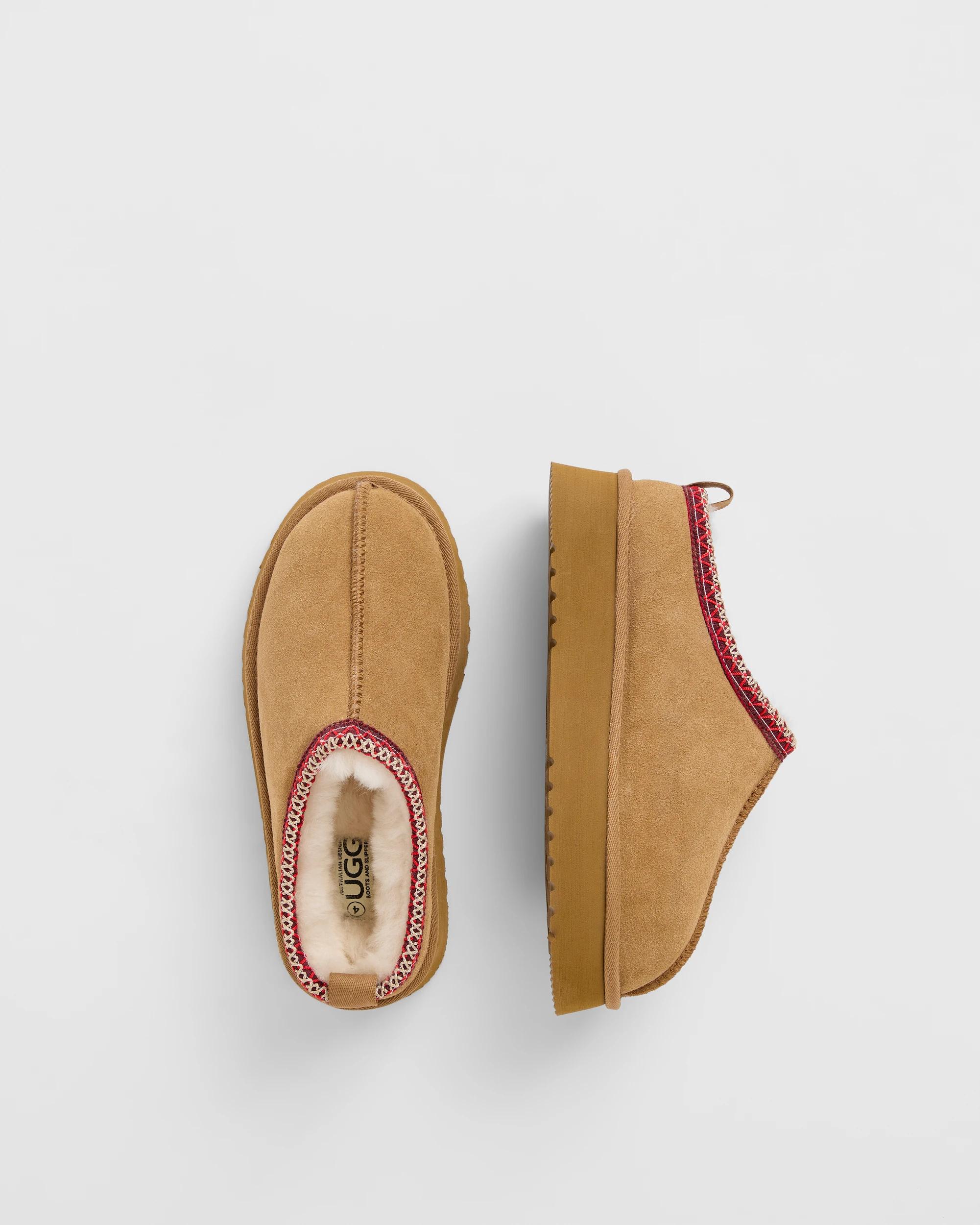 3 Australian Design Ugg Boots and Slippers Australian Design UGG Leather and Sheepskin Tape Scuff Slippers CHESTNUT, 3 of 3