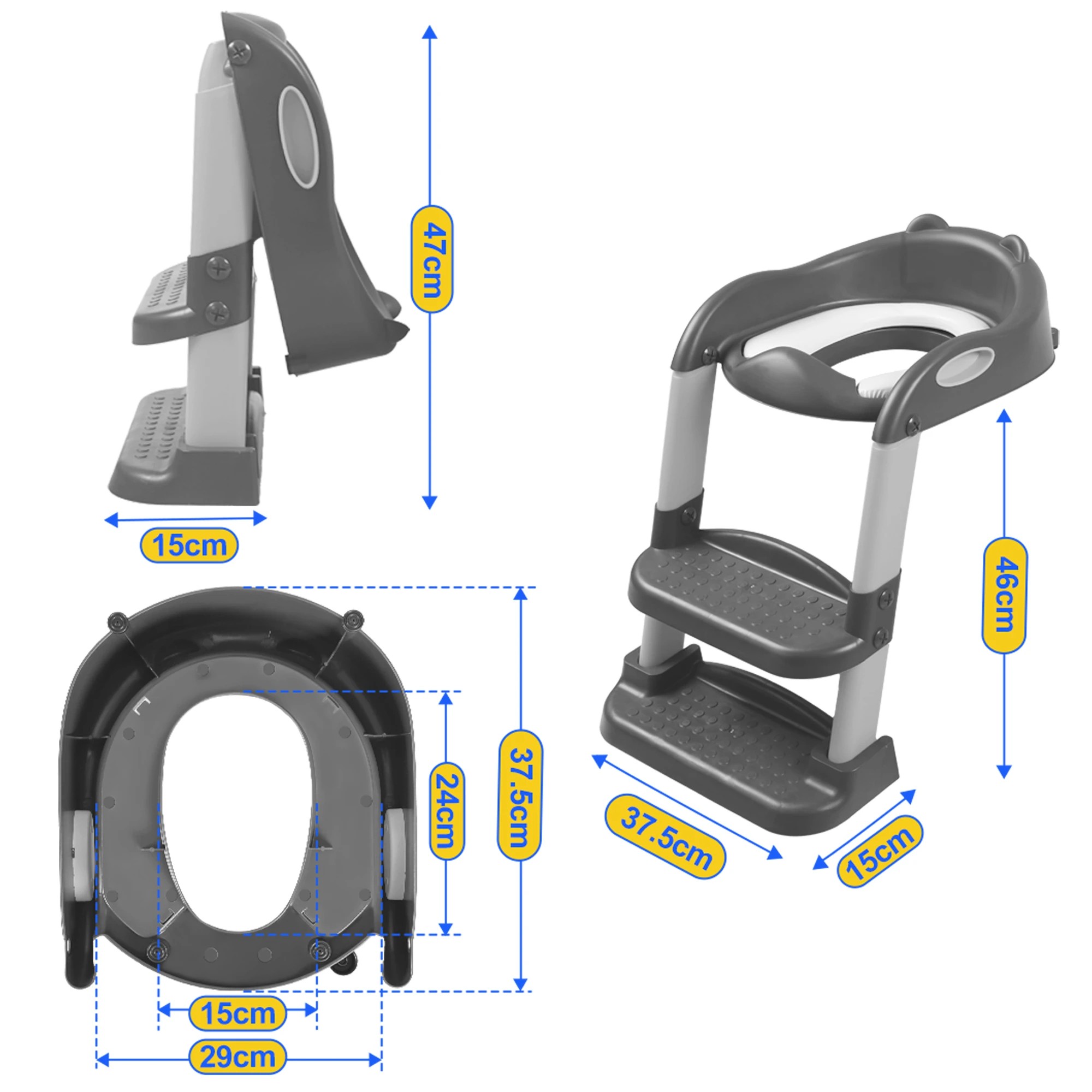 3 Bopeep Kids Toilet Training Ladder - Grey, 3 of 6