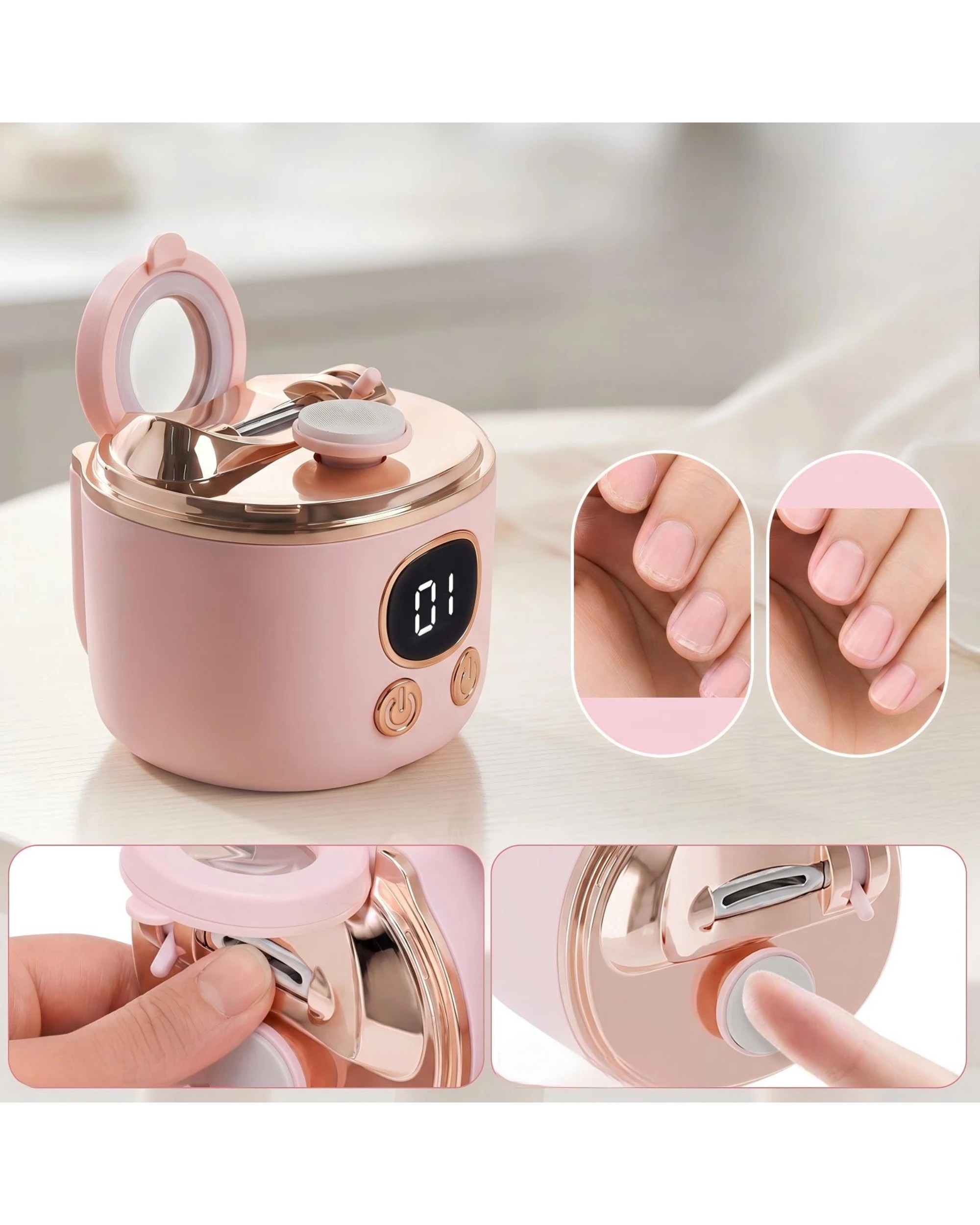 2 Advwin 3-in-1 Electric Nail Clipper with LED Light & Magnifier Assistance, 3 Speeds Adjustment - Pink, 2 of 7