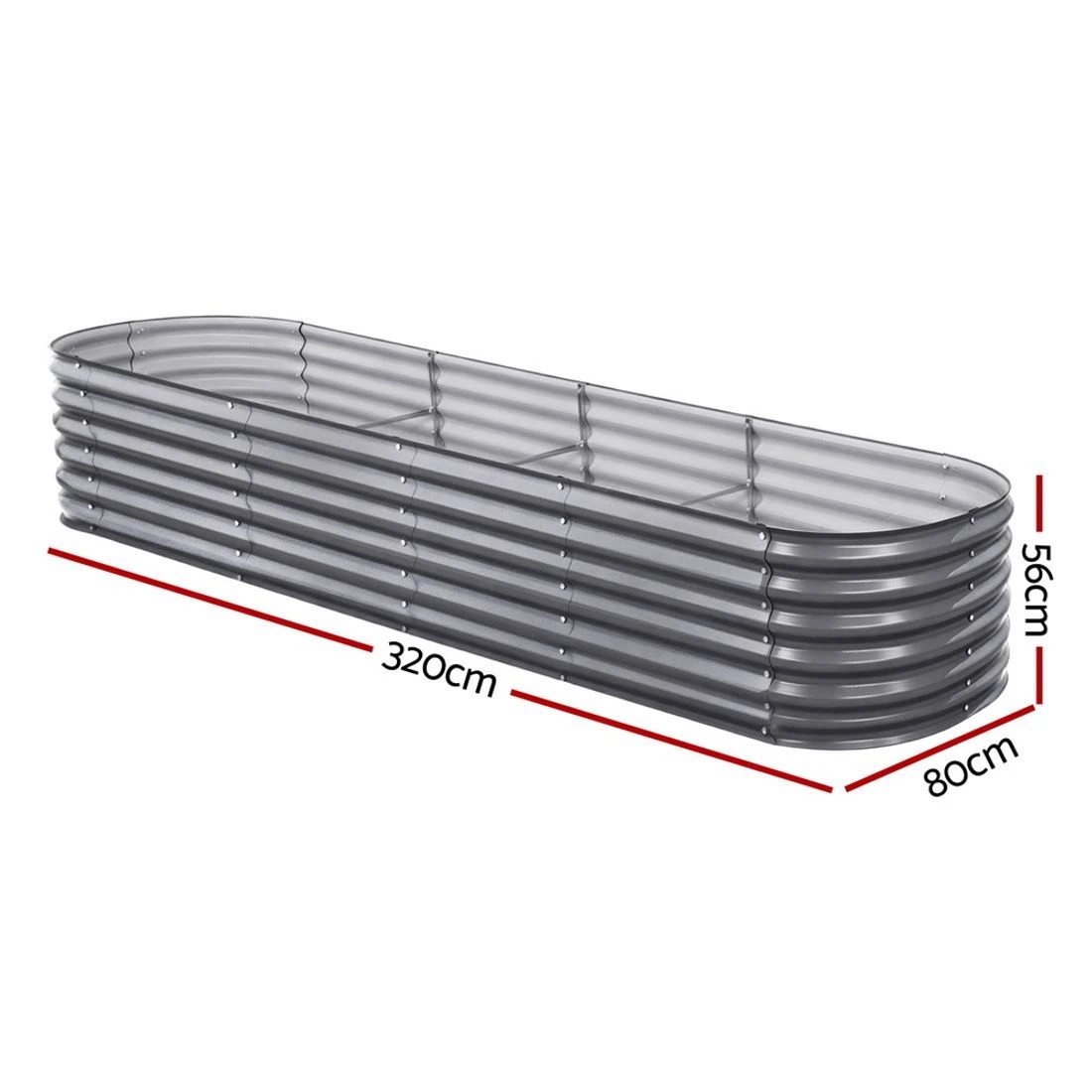 2 Green Fingers Garden Bed 320X80X56cm Oval Planter Box Raised Container Galvanised - Grey, 2 of 4
