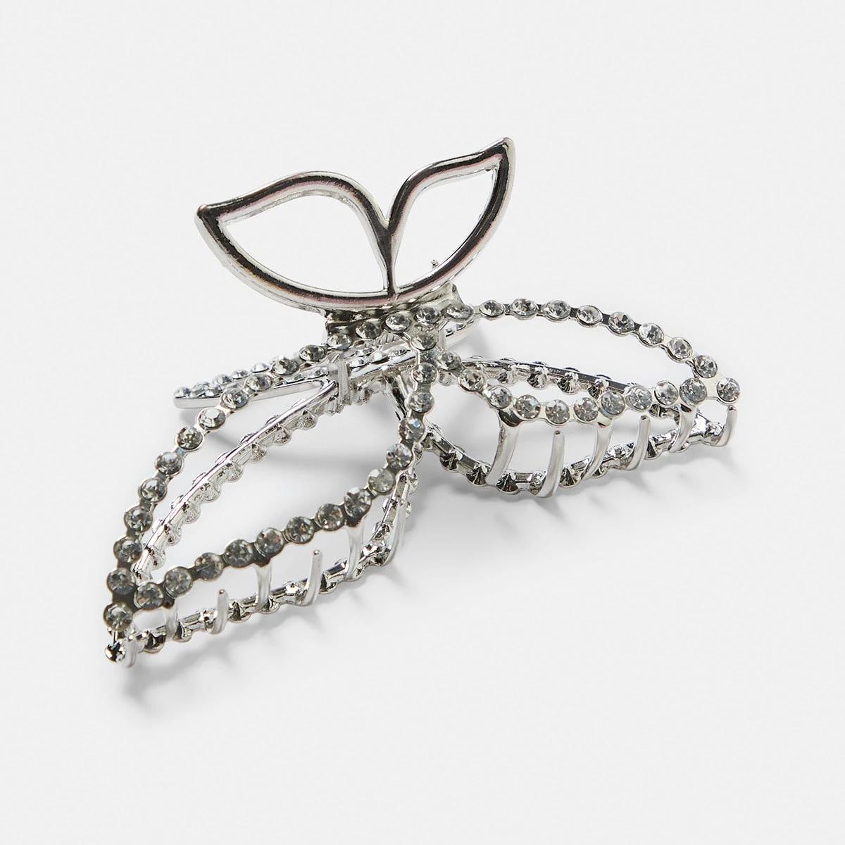 2 Silver Tone Diamante Butterfly Claw Hair Clip Silver, 2 of 5