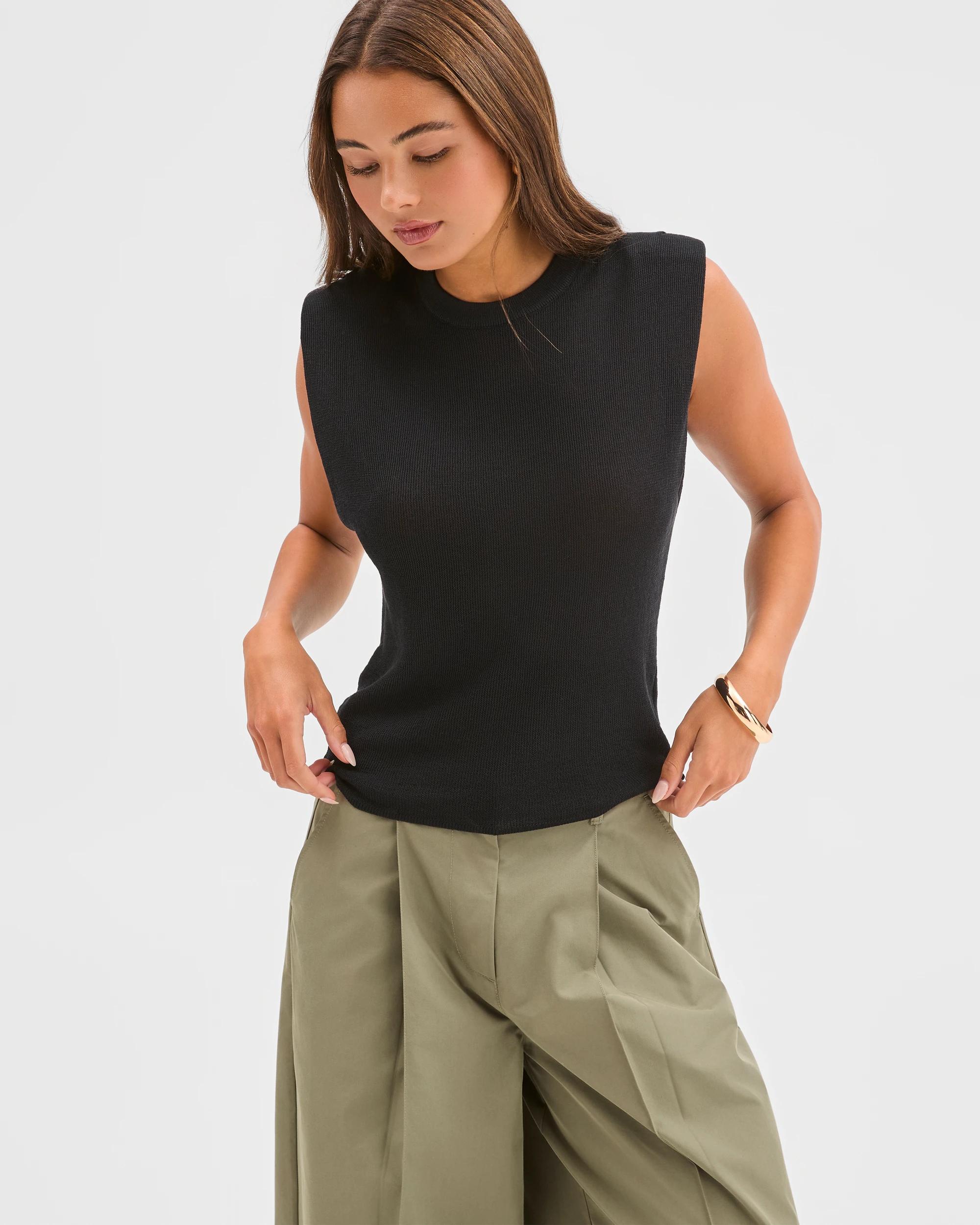 4 Lily Loves Extended Shoulder Knit Top BLACK, 4 of 7