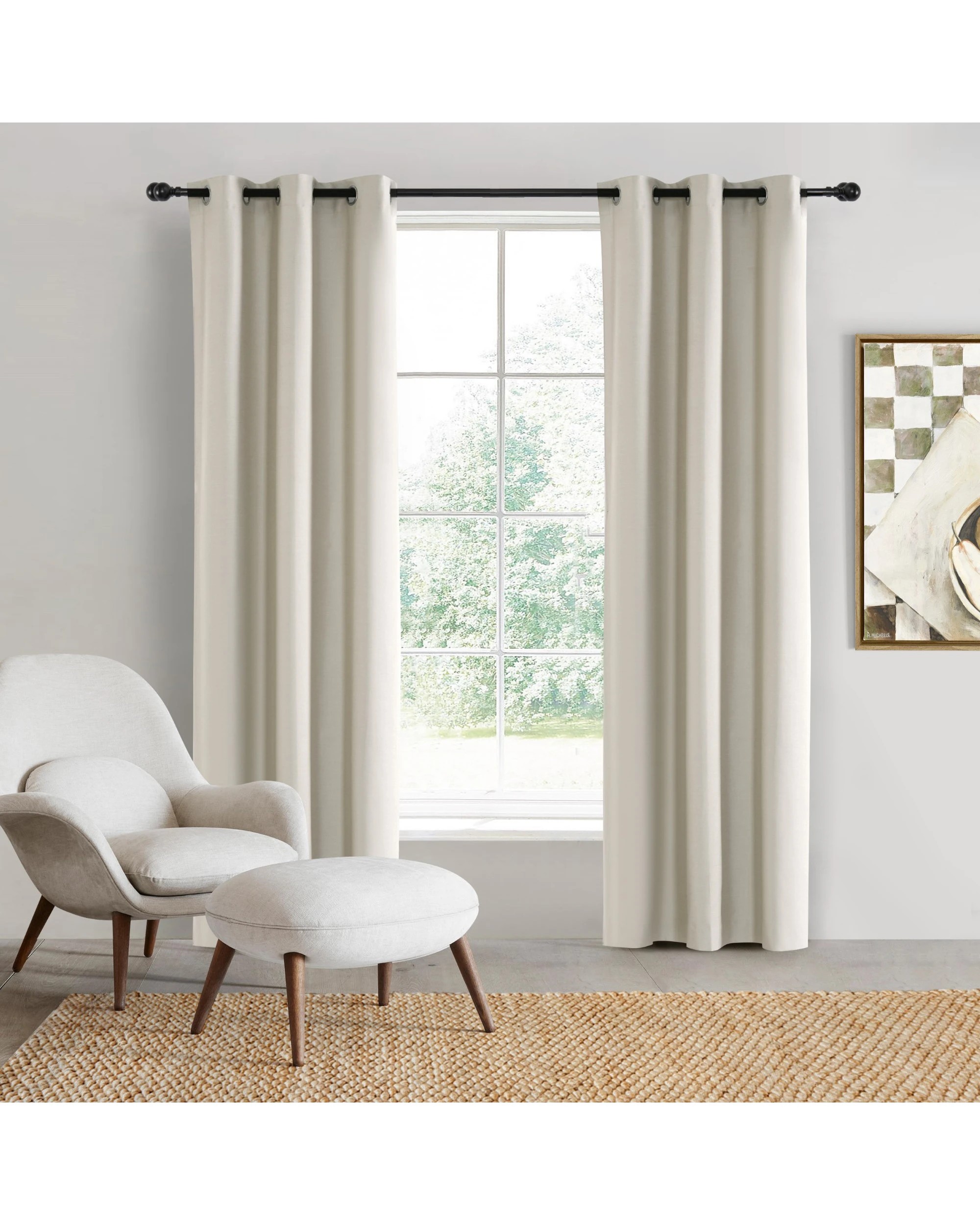 1 Sherwood Faux Linen 100% Blockout Eyelet Curtain Pair 225x223cm - Oatmeal, 1 of 5