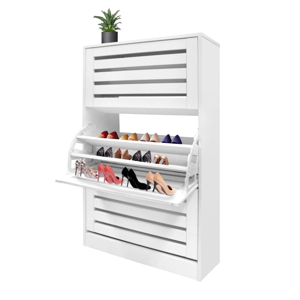 6 Ausway 45 Pair Wood Shoe Storage Cabinet 3 Door Shoe Organizer Rack - White, 6 of 6