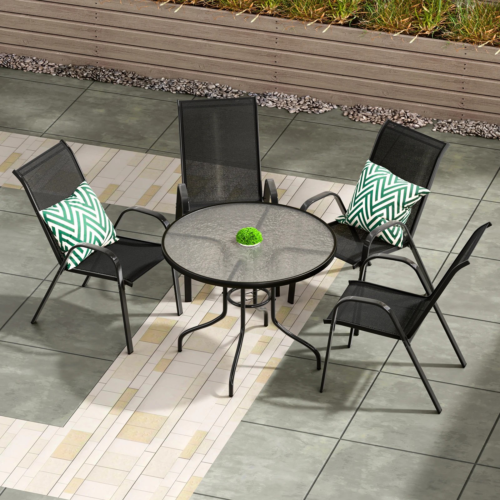 4 Alfordson Outdoor Furniture Patio Dining Table Garden 90CM Round Glass - Black, 4 of 10