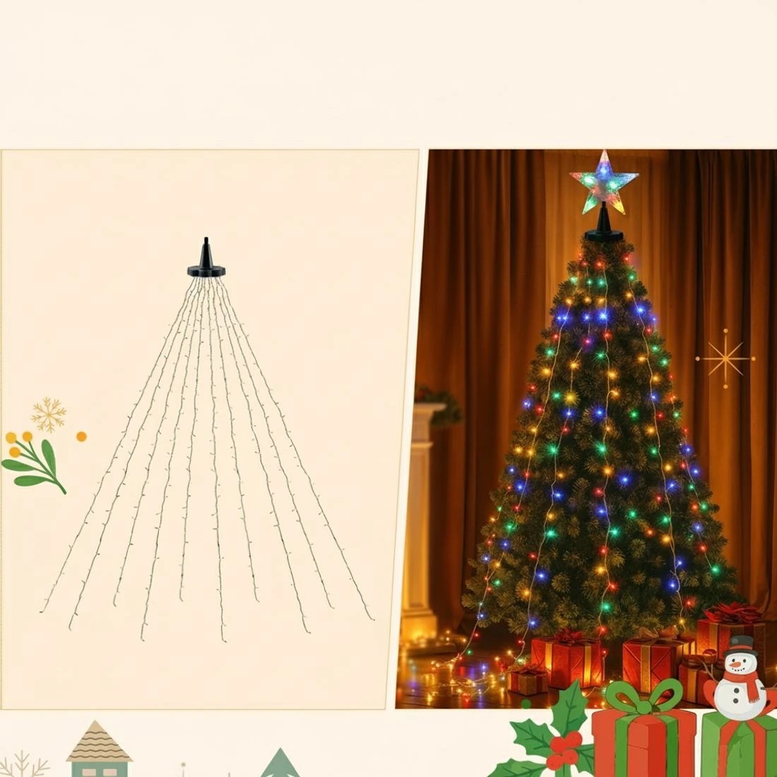 6 Jingle Jollys 2.5M Christmas Lights Waterfall String Light 300 LED Star Topper - Multi, 6 of 7