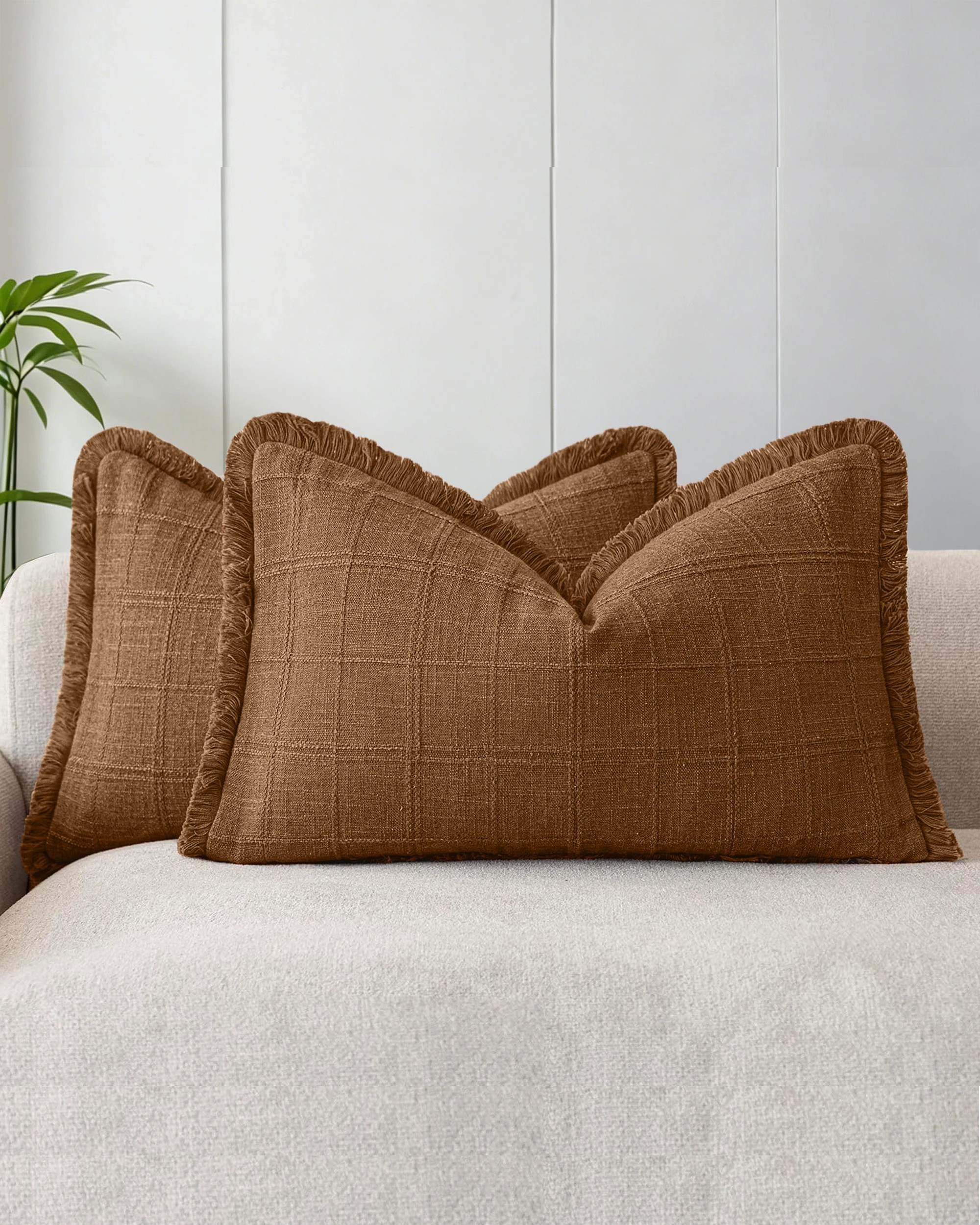 1 Gioia Casa 2-Pack Linen Look Cushion Covers 30cm x 50cm - Cinnamon, 1 of 3