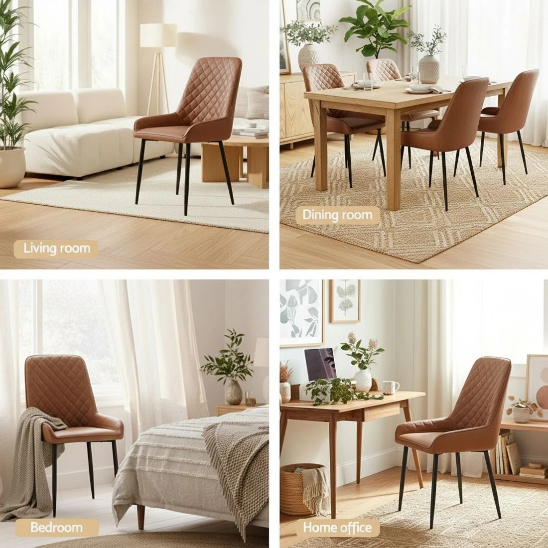 5 Artiss 4x Dining Chairs Retro PU Leather Kitchen Lounge Cafe Accent Chair - Brown, 5 of 6