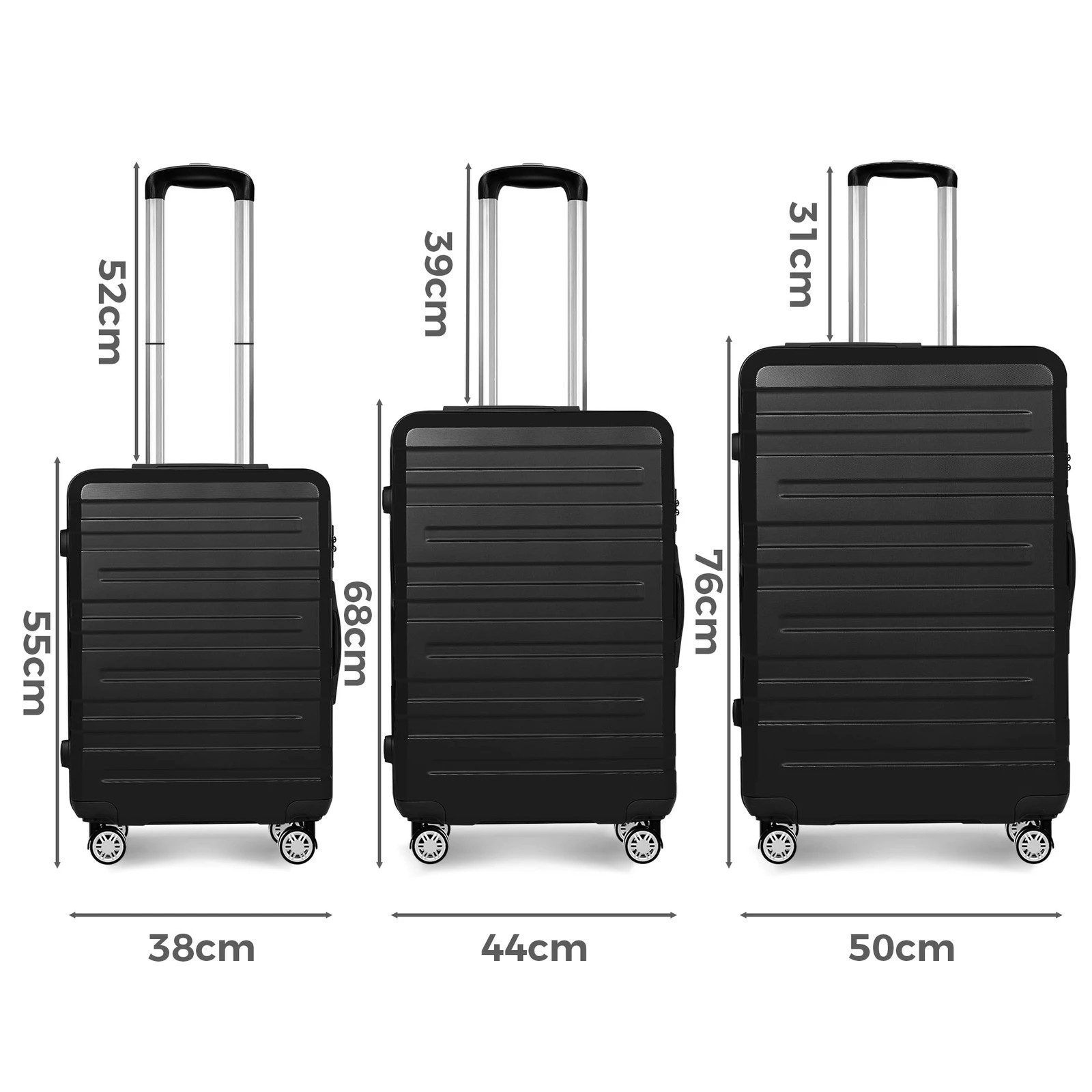 9 Alfordson Luggage 3PCS Set Suitcase ABS+PC Trolley TSA Hard Shell Case - Black, 9 of 10