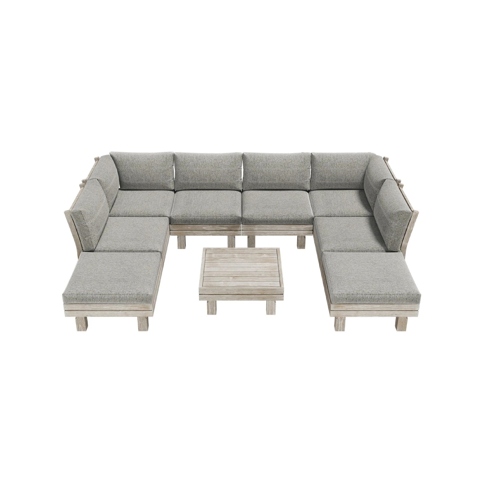 6 Livsip 9PCS Outdoor Sofa Set Wooden Lounge Setting Table Chair - Beige, 6 of 9