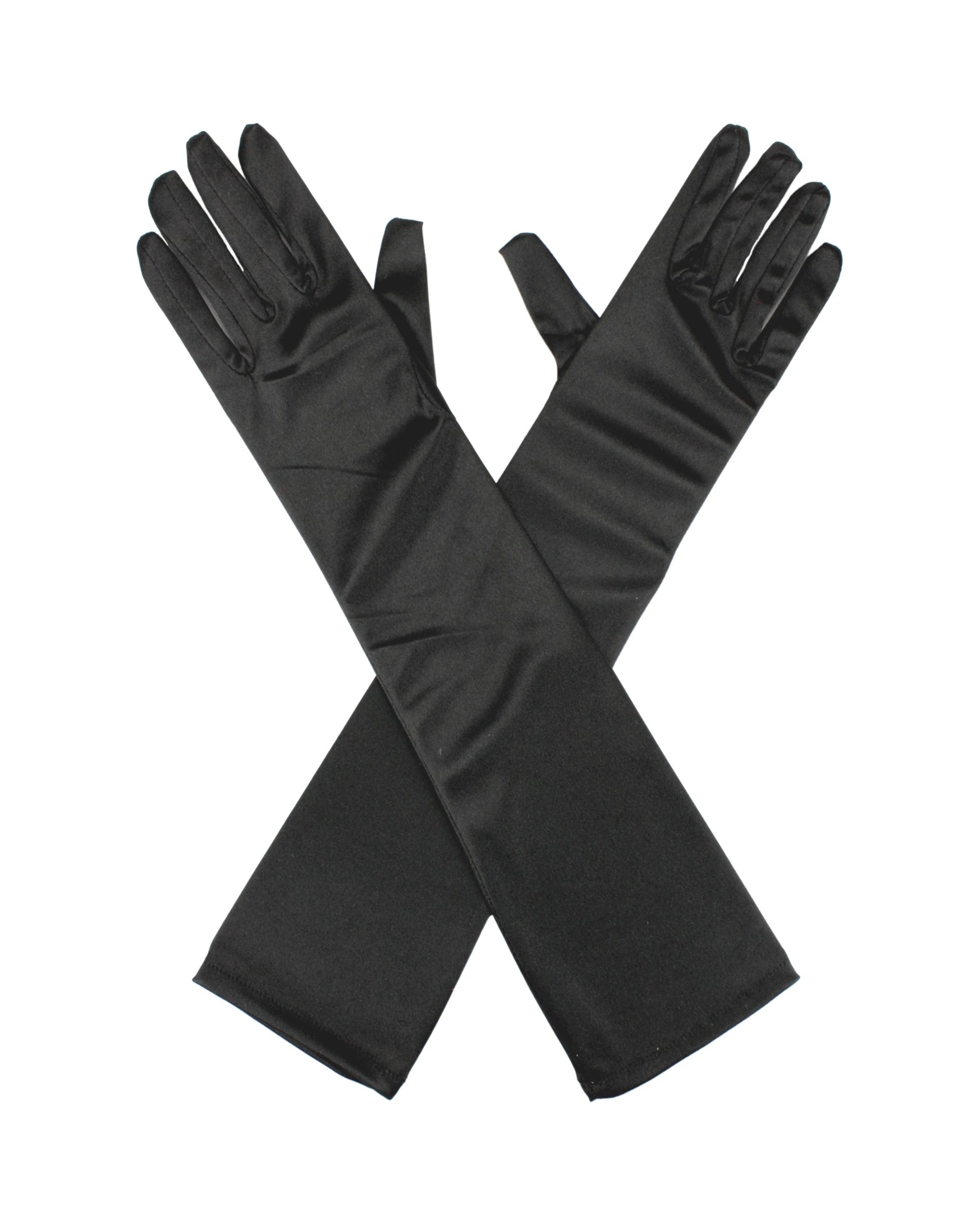 1 Partyrama Adult Long Black Satin Gloves - Black, 1 of 1