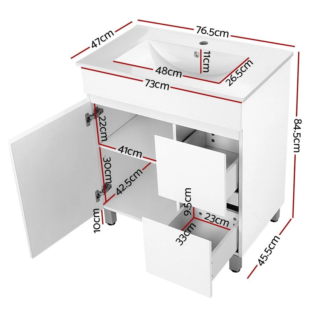 1 Cefito Vanity Unit 765mm Freestanding Basin Cabinet - White, 1 of 6