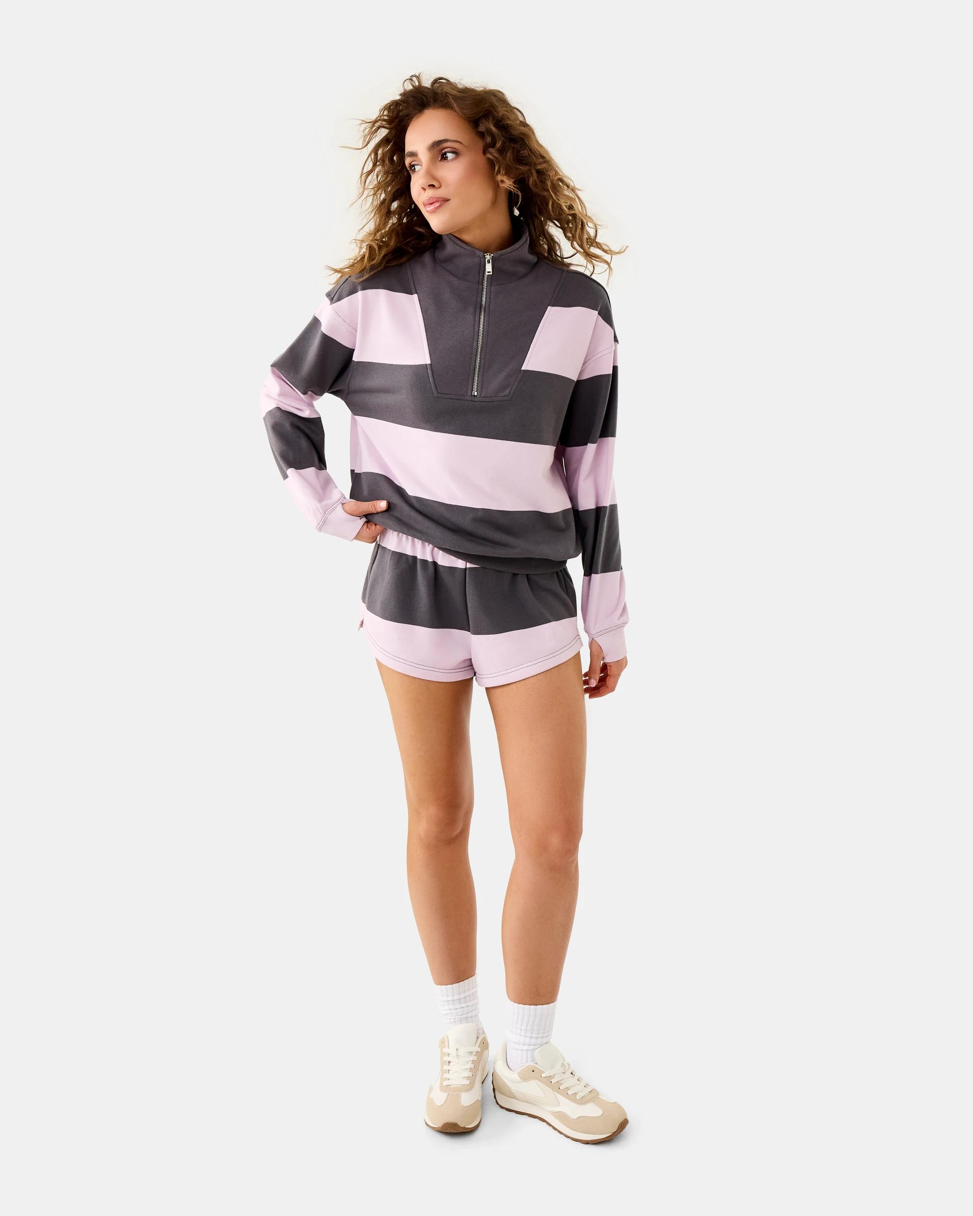 2 Funnel Neck Quarter Zip Sweatshirt Stripe, 2 of 10